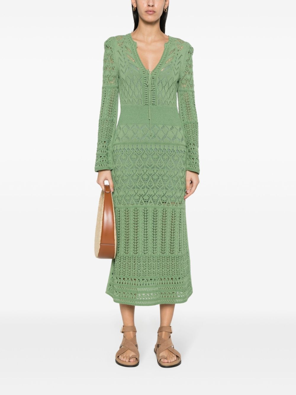 long-sleeved A-line crochet midi-dress - 2