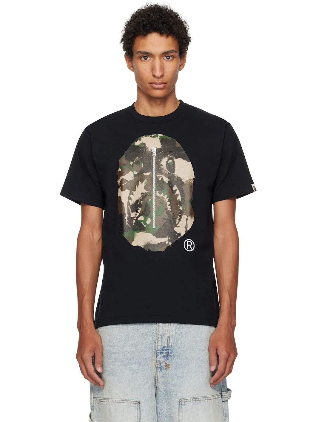 Black Map Camo Ape Head Shark T-shirt - 1