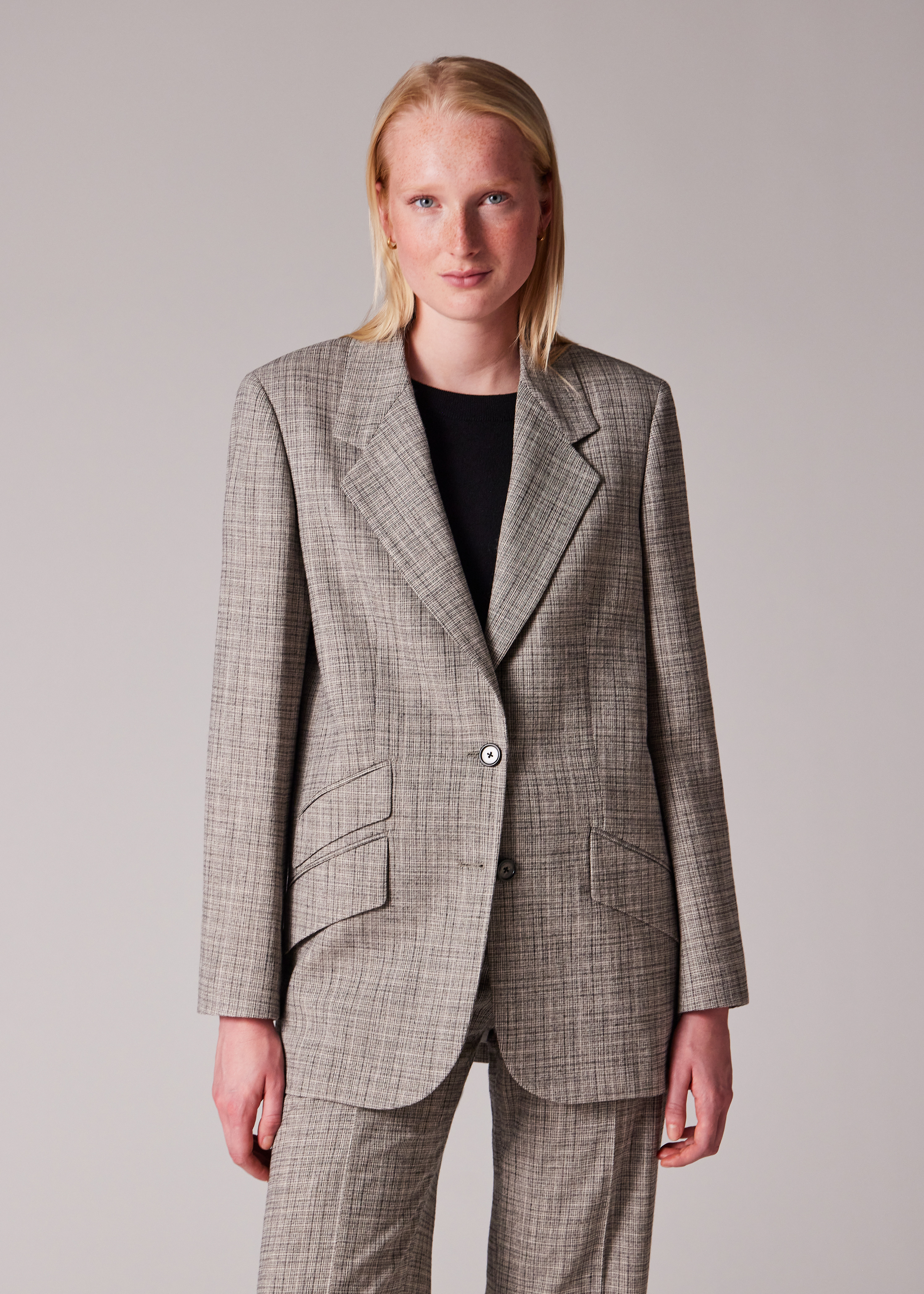Women's Grey Textured Check Suit - 5