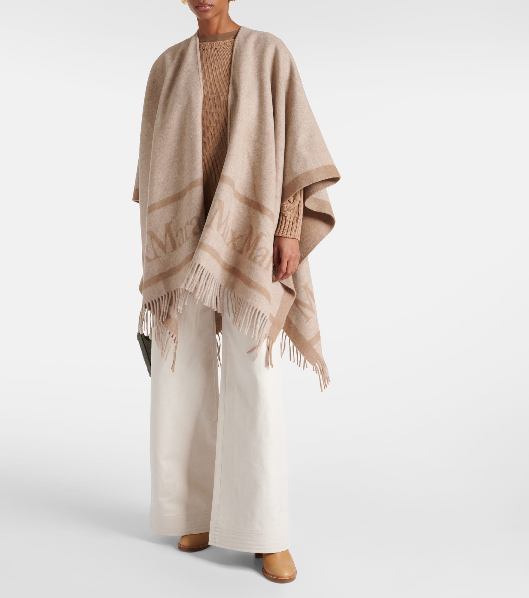 Logo jacquard wool poncho - 2