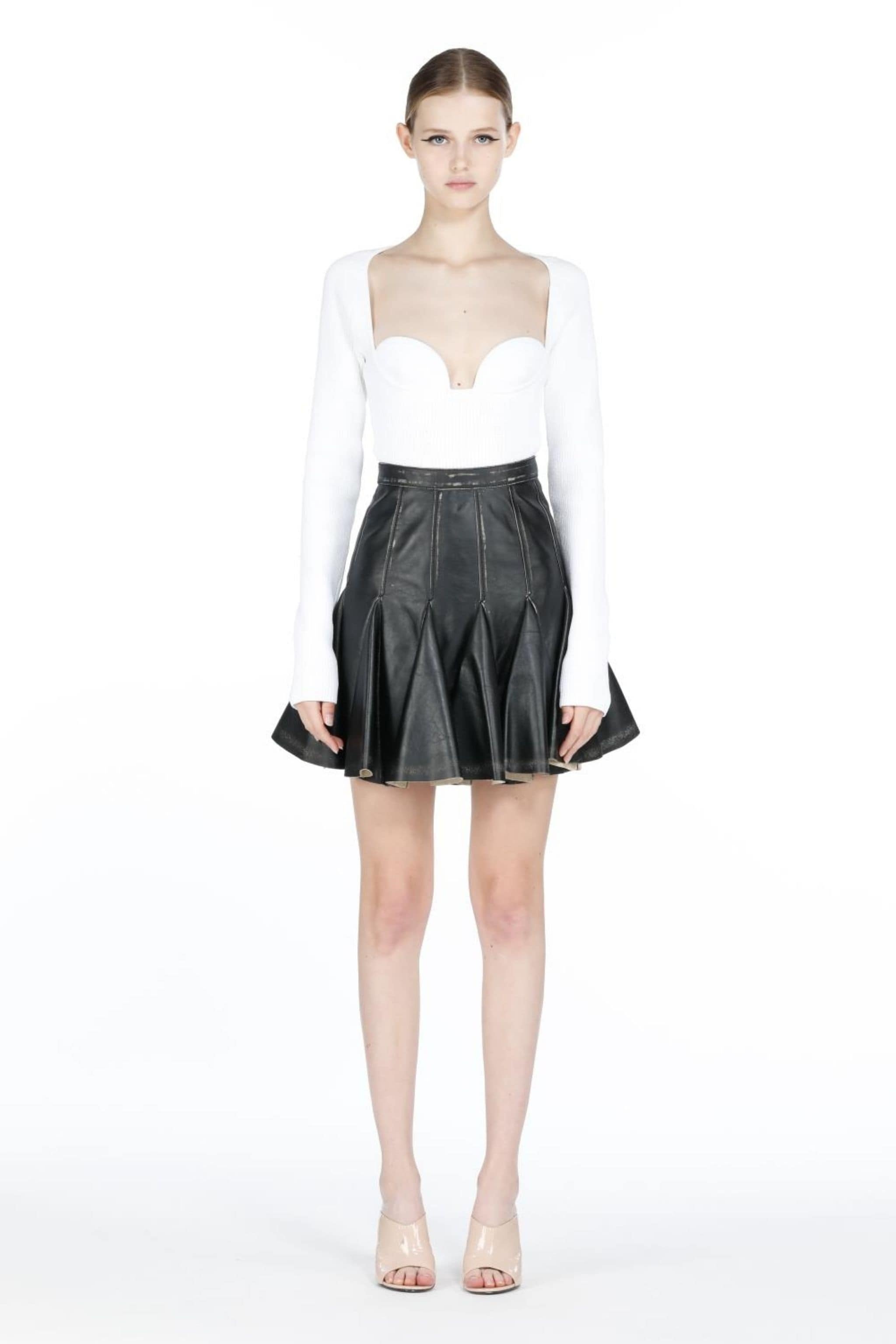 PLEATED LEATHER MINI SKIRT - 4