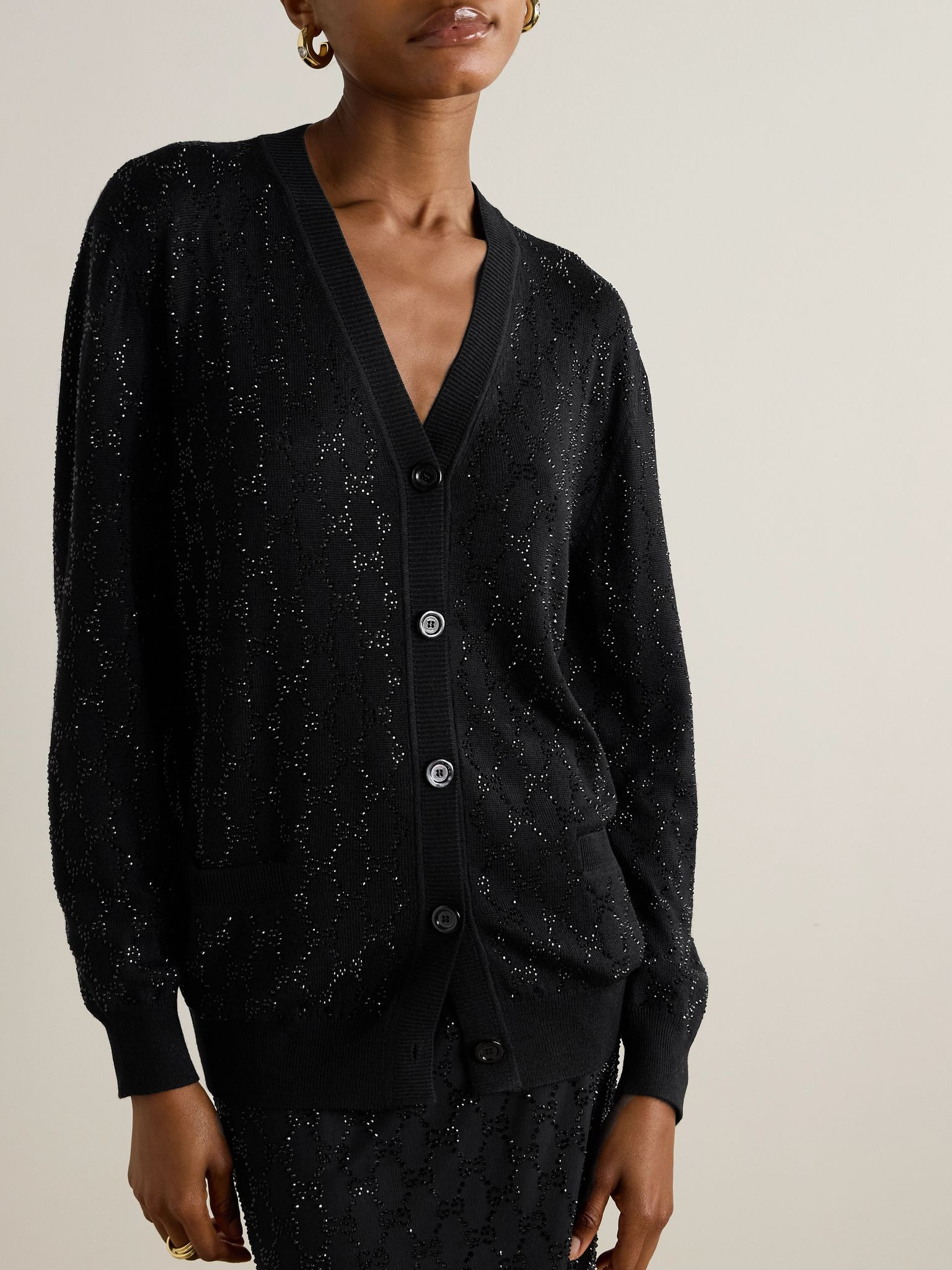 Crystal-embellished wool cardigan Black - 3
