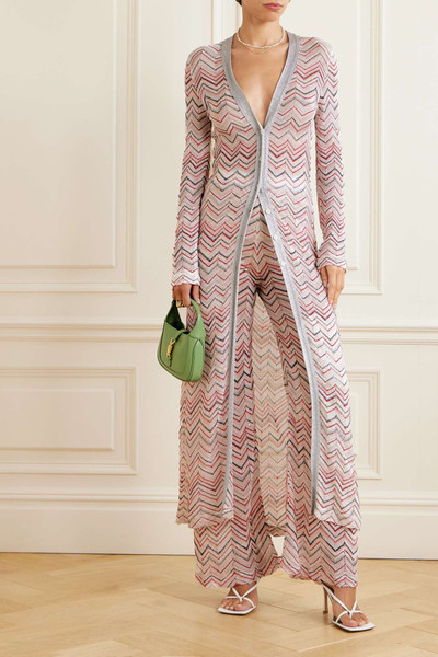 Missoni Sequin-embellished striped metallic crochet-knit cardigan outlook