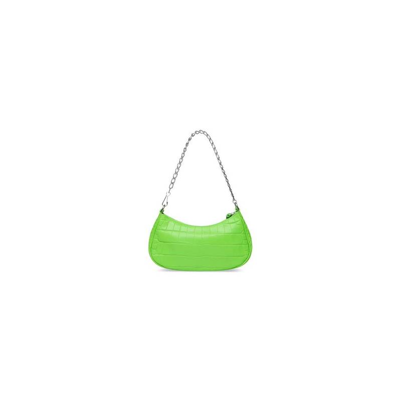 Women's Le Cagole Mini Purse With Chain Crocodile Embossed in Bright Green 4