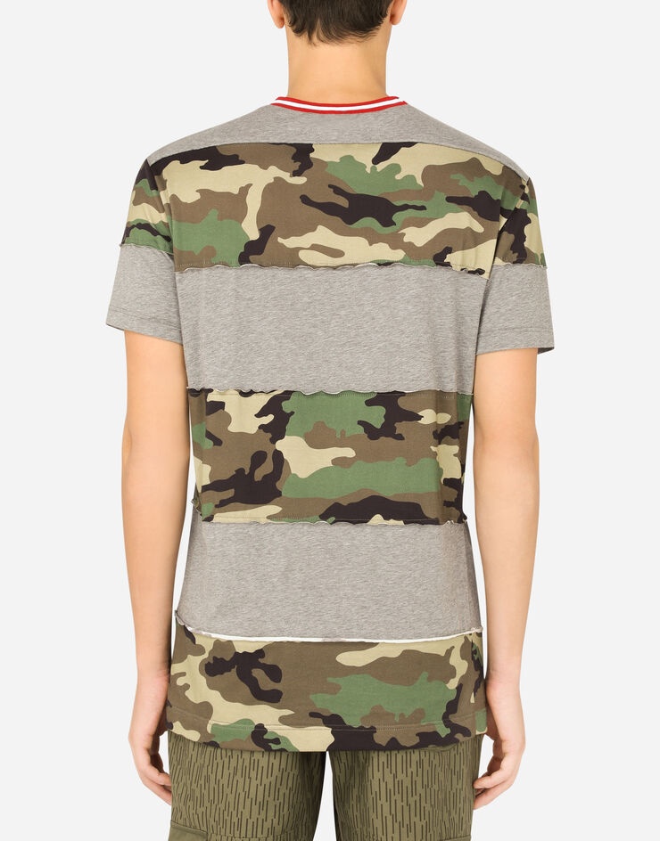 Camouflage patchwork cotton T-shirt with print - 2