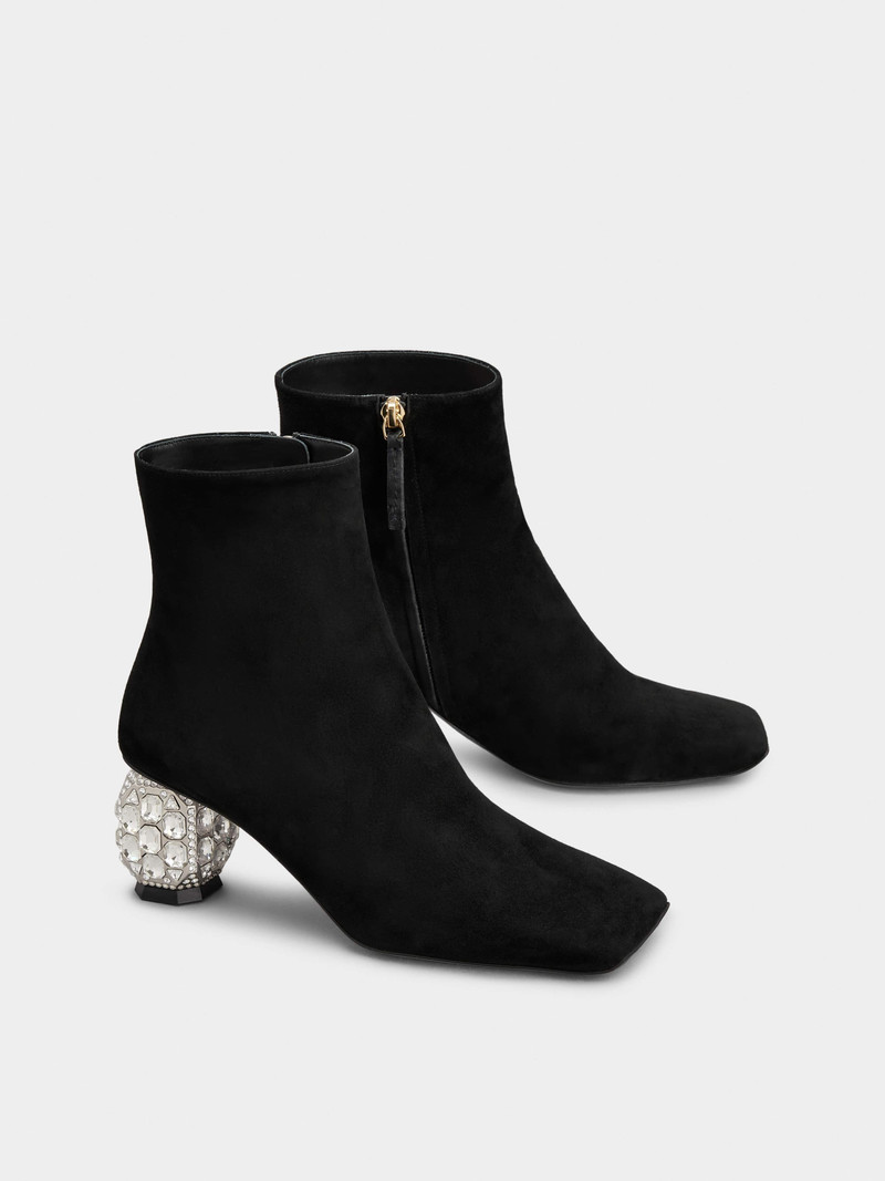 Jewel Heel Ankle Boots in Suede 2