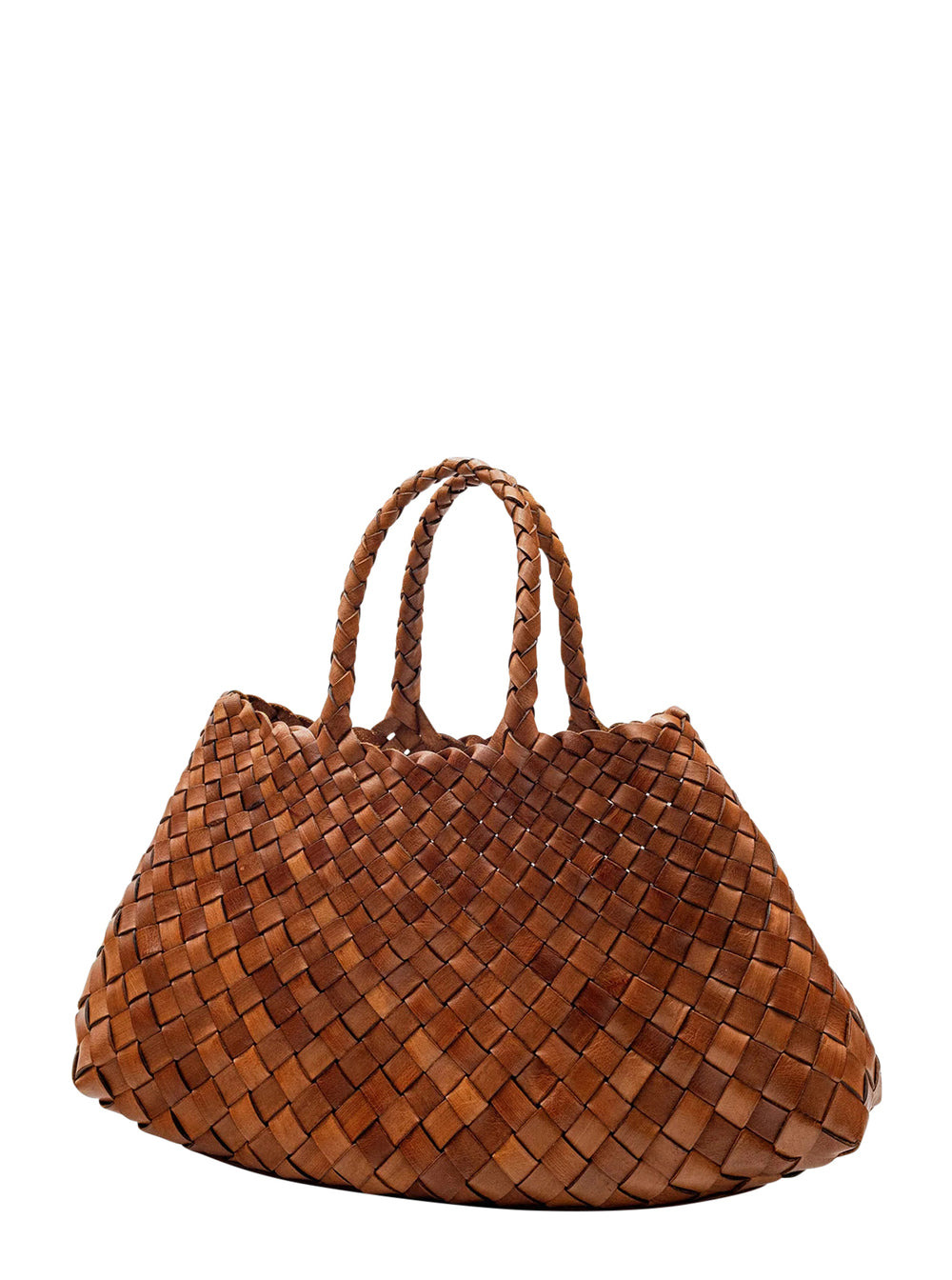 Dragon Diffusion Women 'Santa Croce' Brown Handbag With Two Top Handles And Interwoven Design In Lea - 2