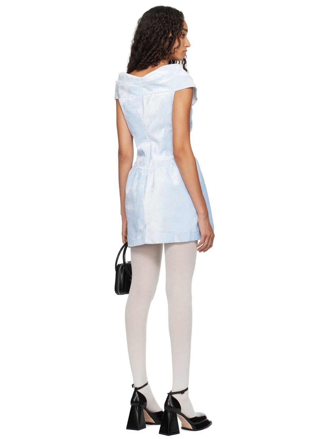 Blue Embellished Pleated Minidress - 3
