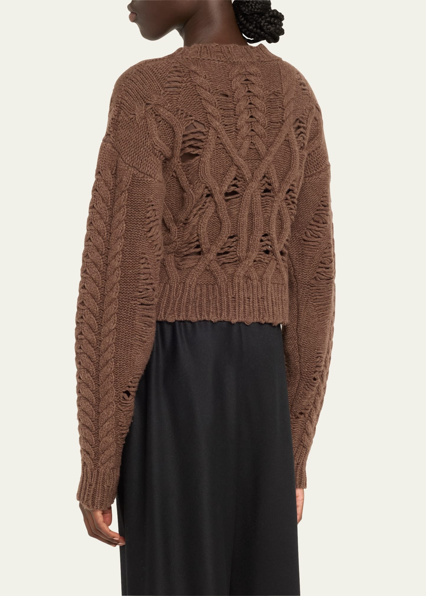 Distress Crop Cable Wool Cashmere Sweater - 3