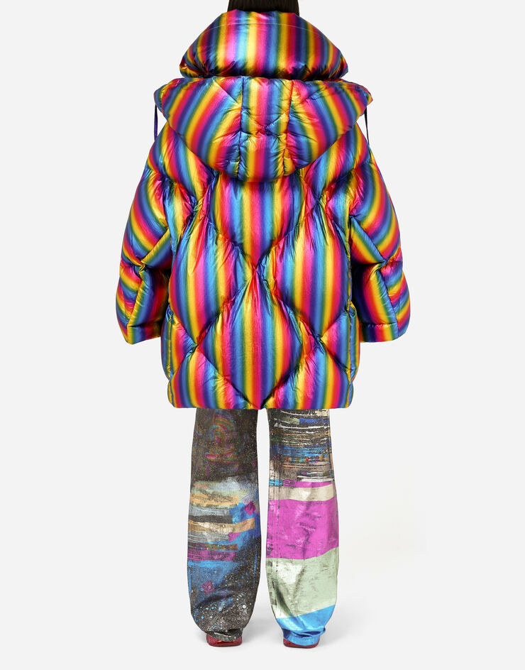 Foiled nylon down jacket with multi-colored stripes - 2