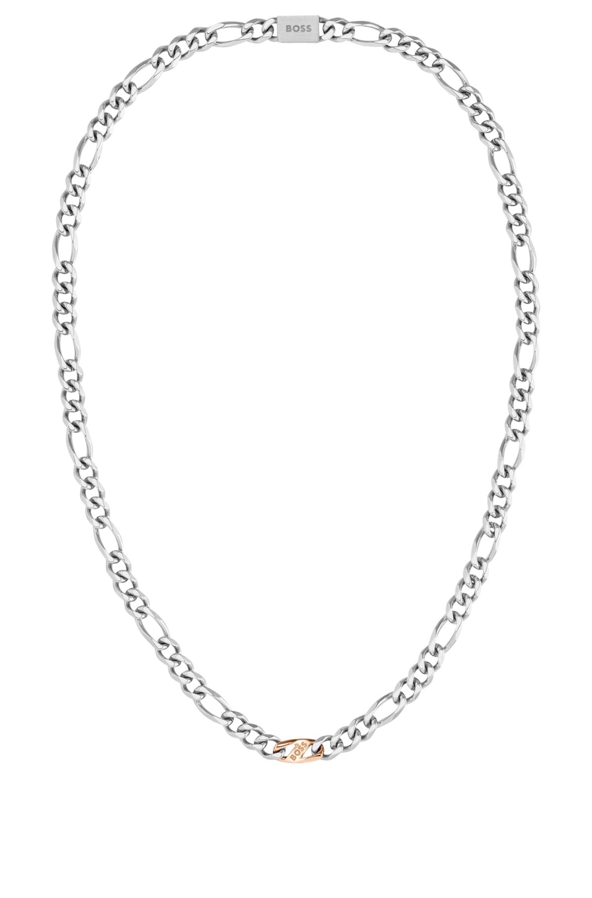 SILVER-TONE FIGARO-CHAIN NECKLACE WITH BRANDED LINK - 1