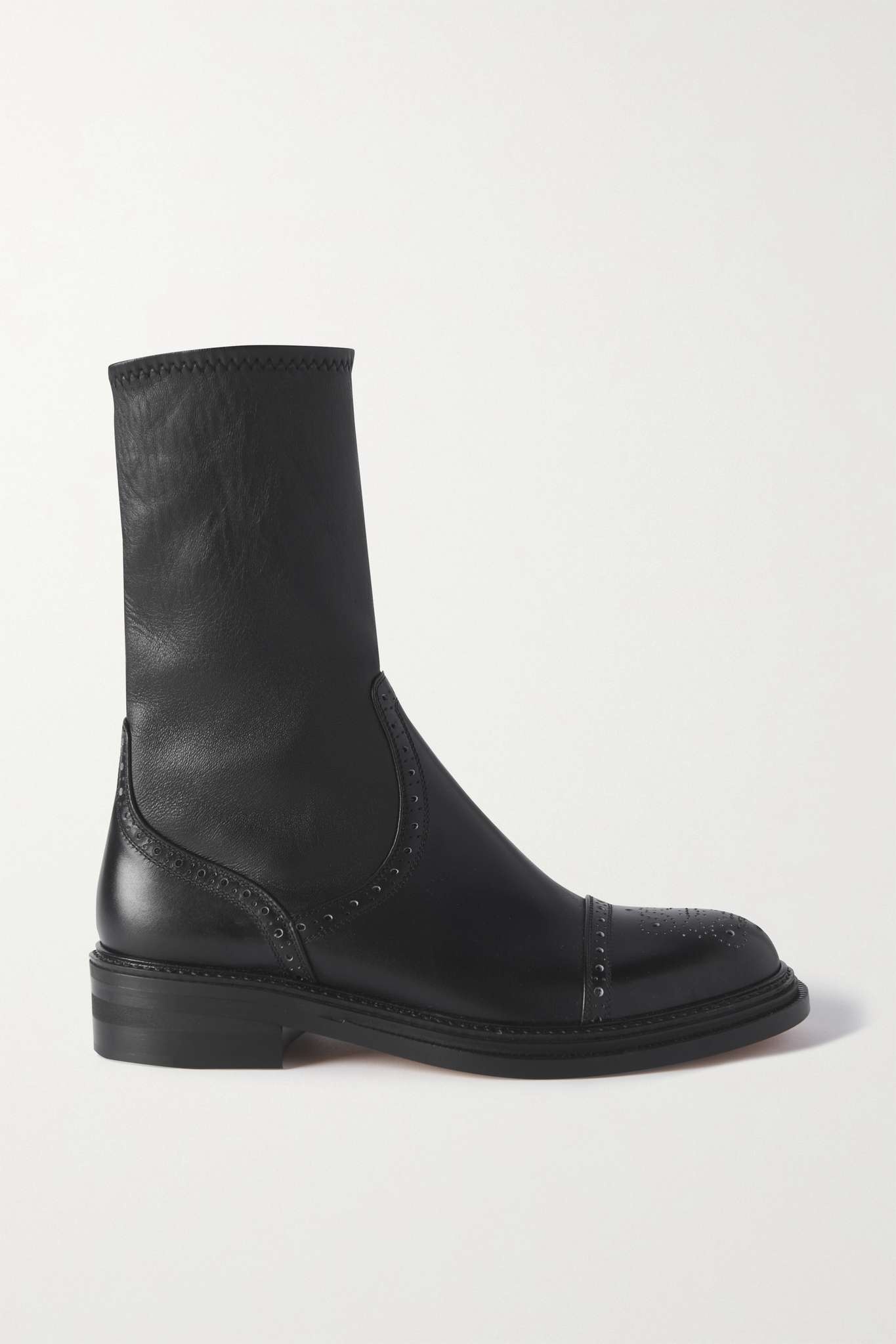 Logo-perforated stretch-leather ankle boots - 1