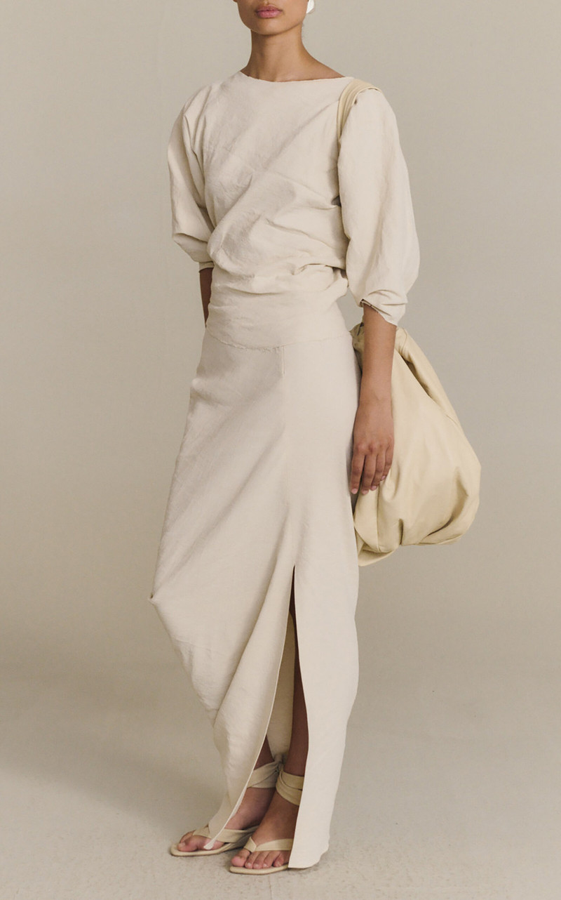 Arne Asymmetric Linen-Blend Maxi Skirt off-white 3