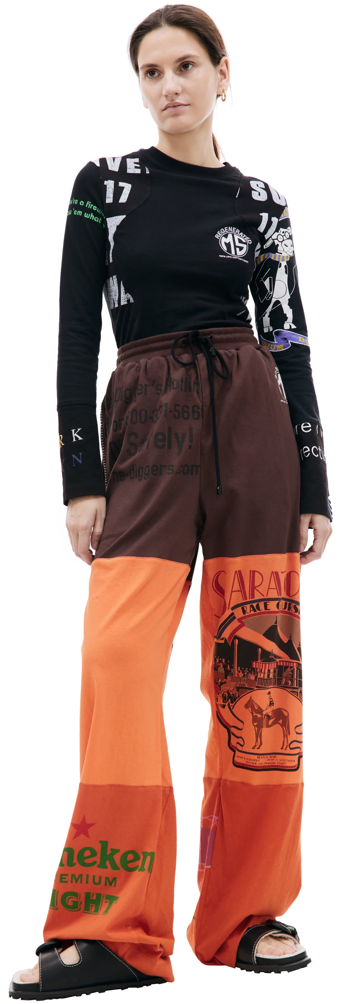 REGENERATED GRAPHIC T-SHIRT PATCHWORK PANTS (BLACK/RED) - 1