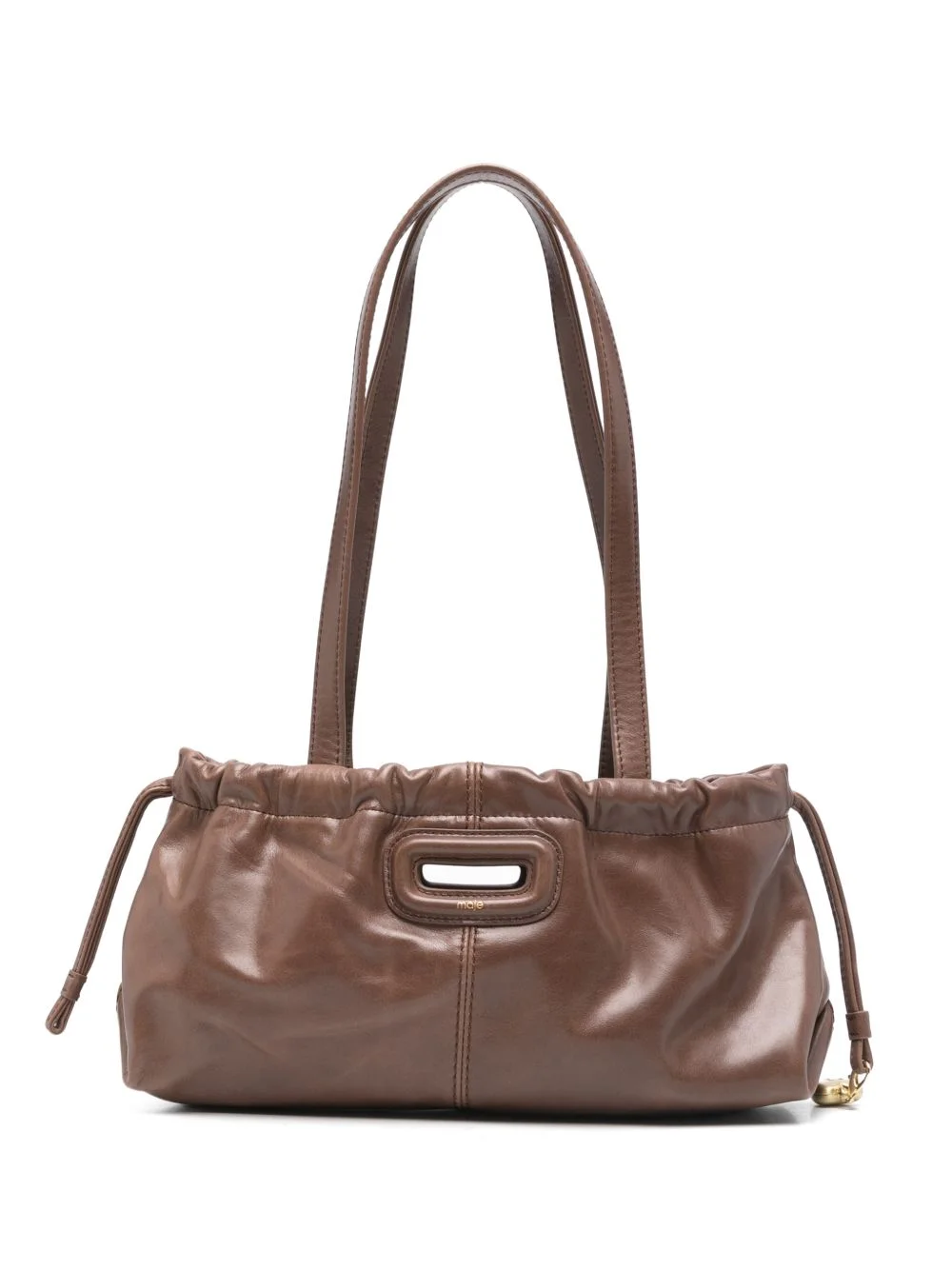 gathered leather shoulder bag - 1