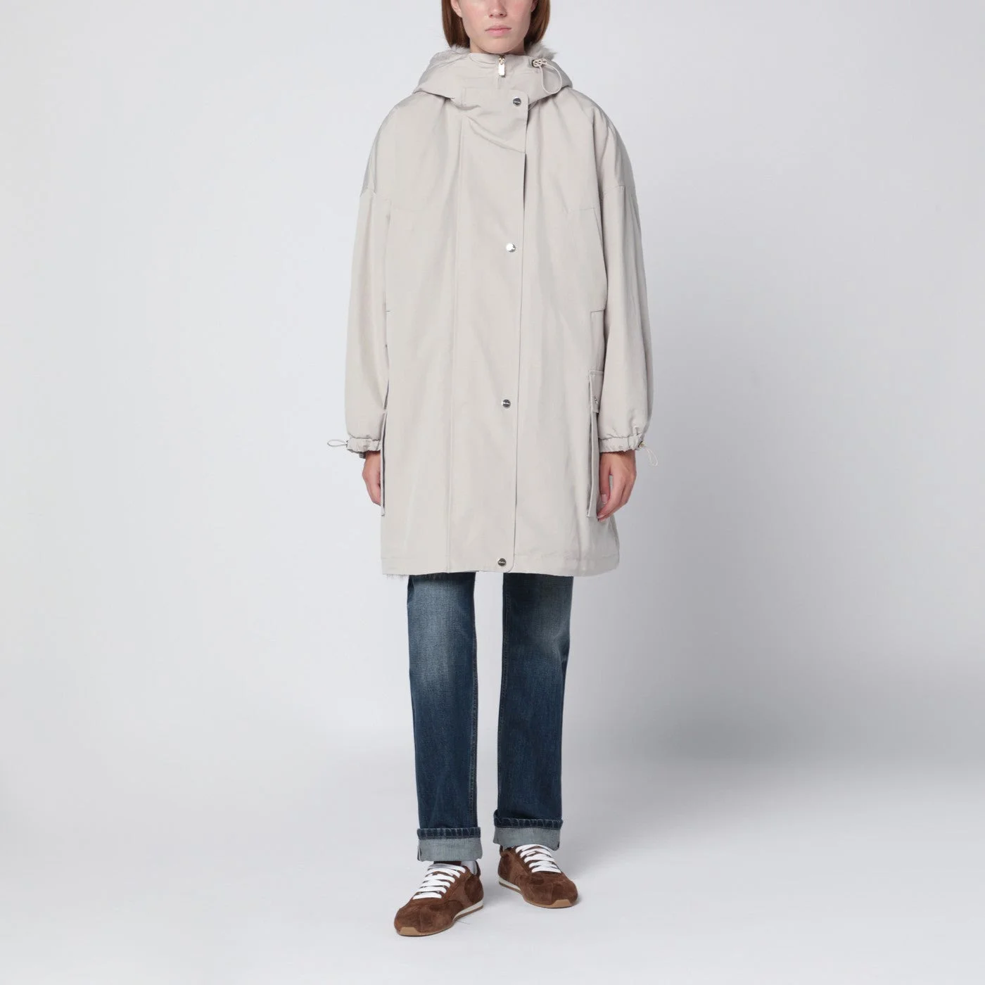 Light beige cotton blend parka - 1