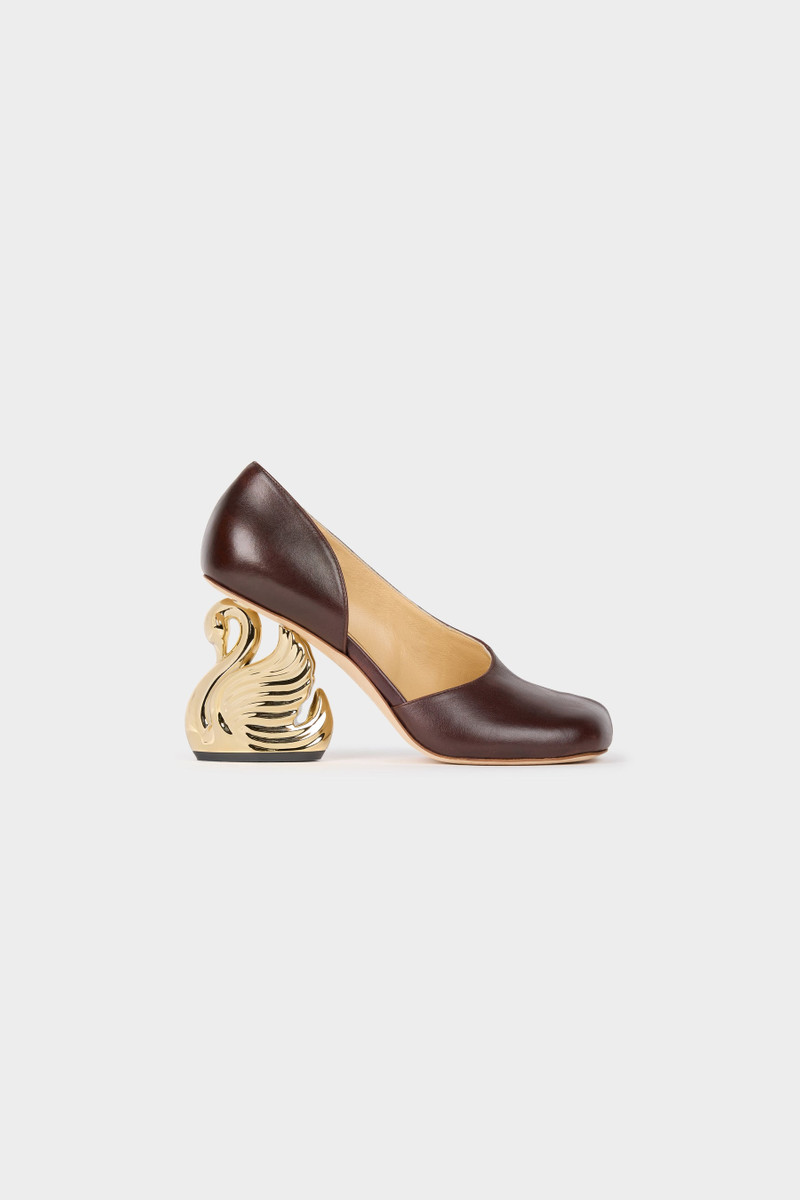 A.W.A.K.E. MODE VESPER SHOES WITH SWAN HEEL BROWN SILVER GOLD outlook