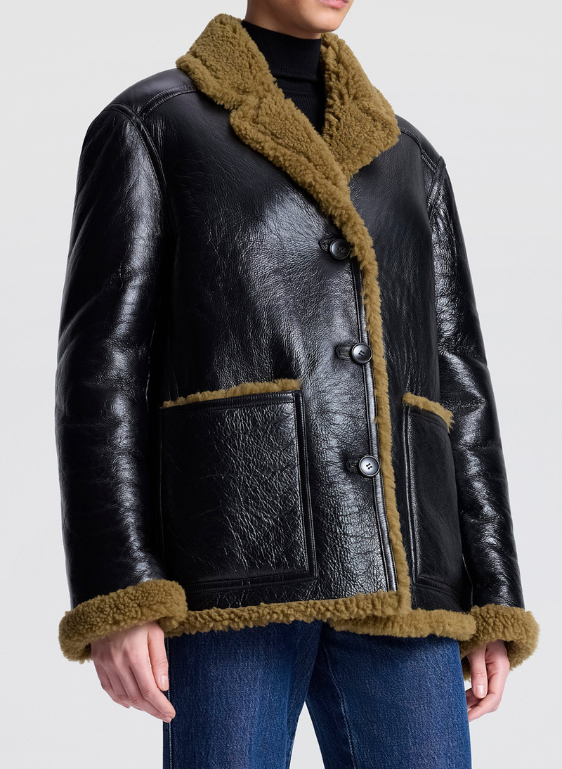 Ruth Glossy Leather and Shearling Reversible Coat 4