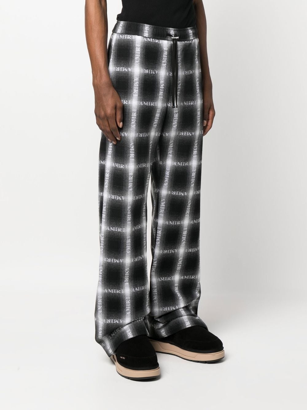 wide-leg grid-pattern trousers - 3