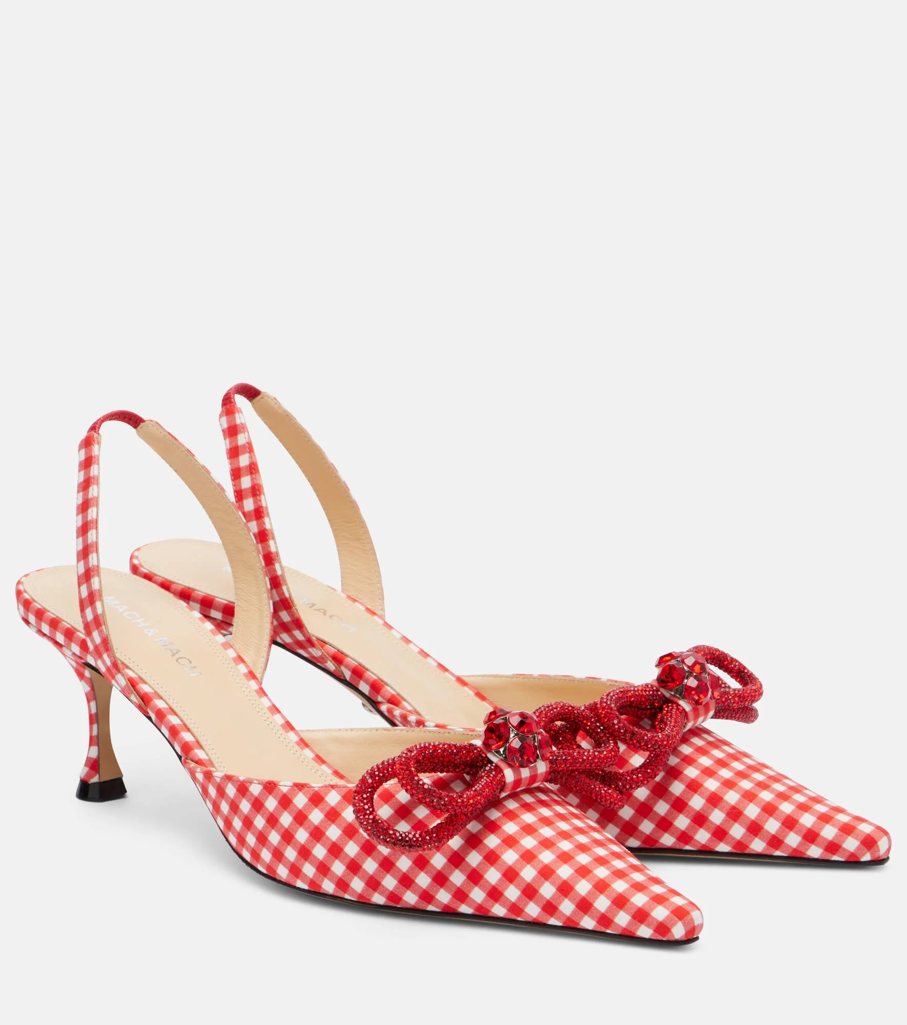 Double Bow gingham slingback pumps - 1