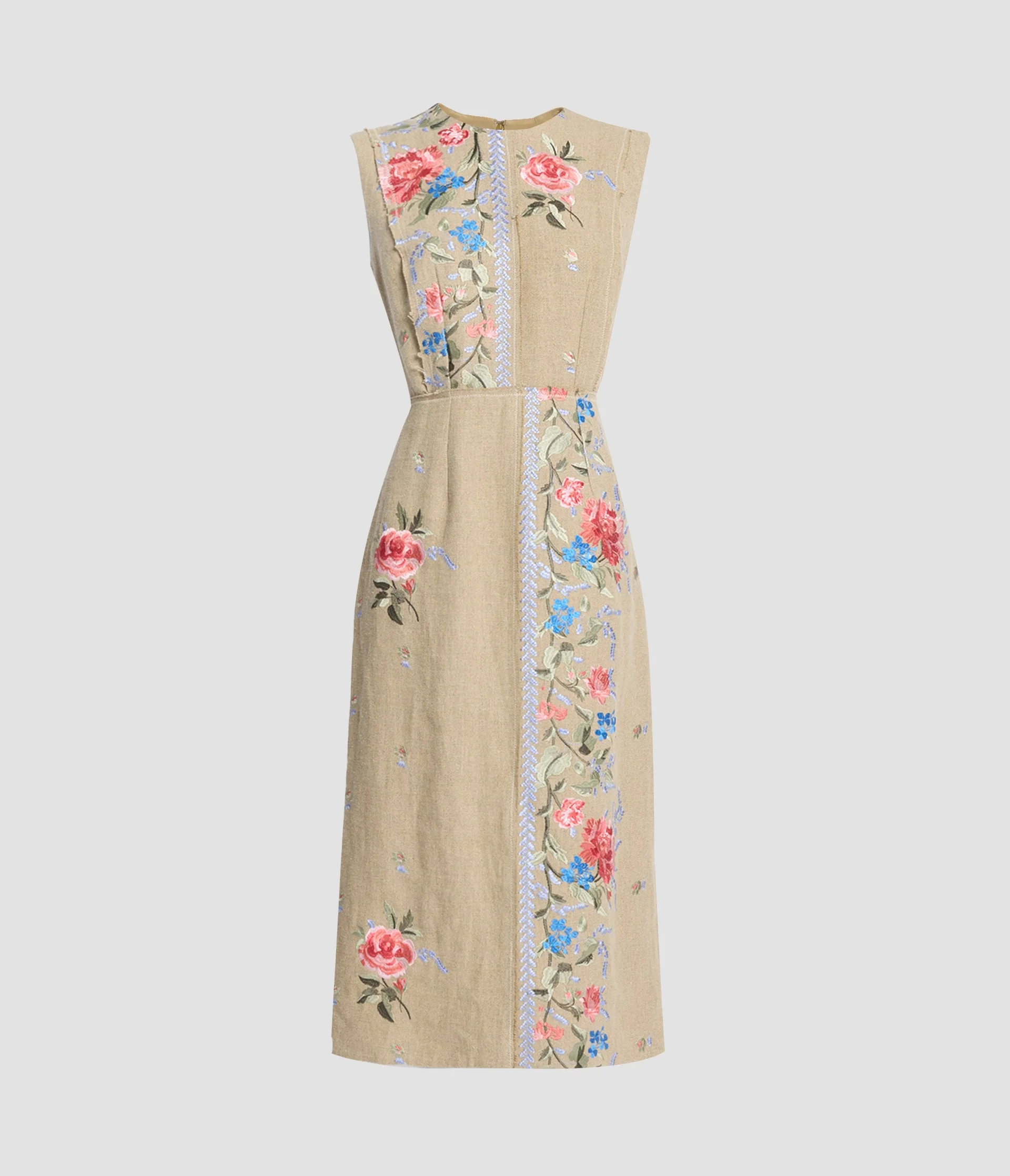 EMBROIDERED LINEN PENCIL DRESS - 1