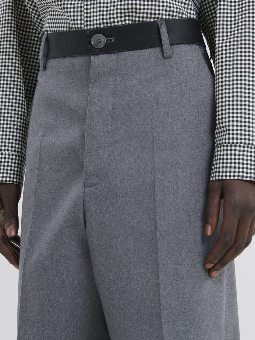 GREY TROPICAL WOOL TROUSERS WITH CONTRASTING WAISTBAND - 4