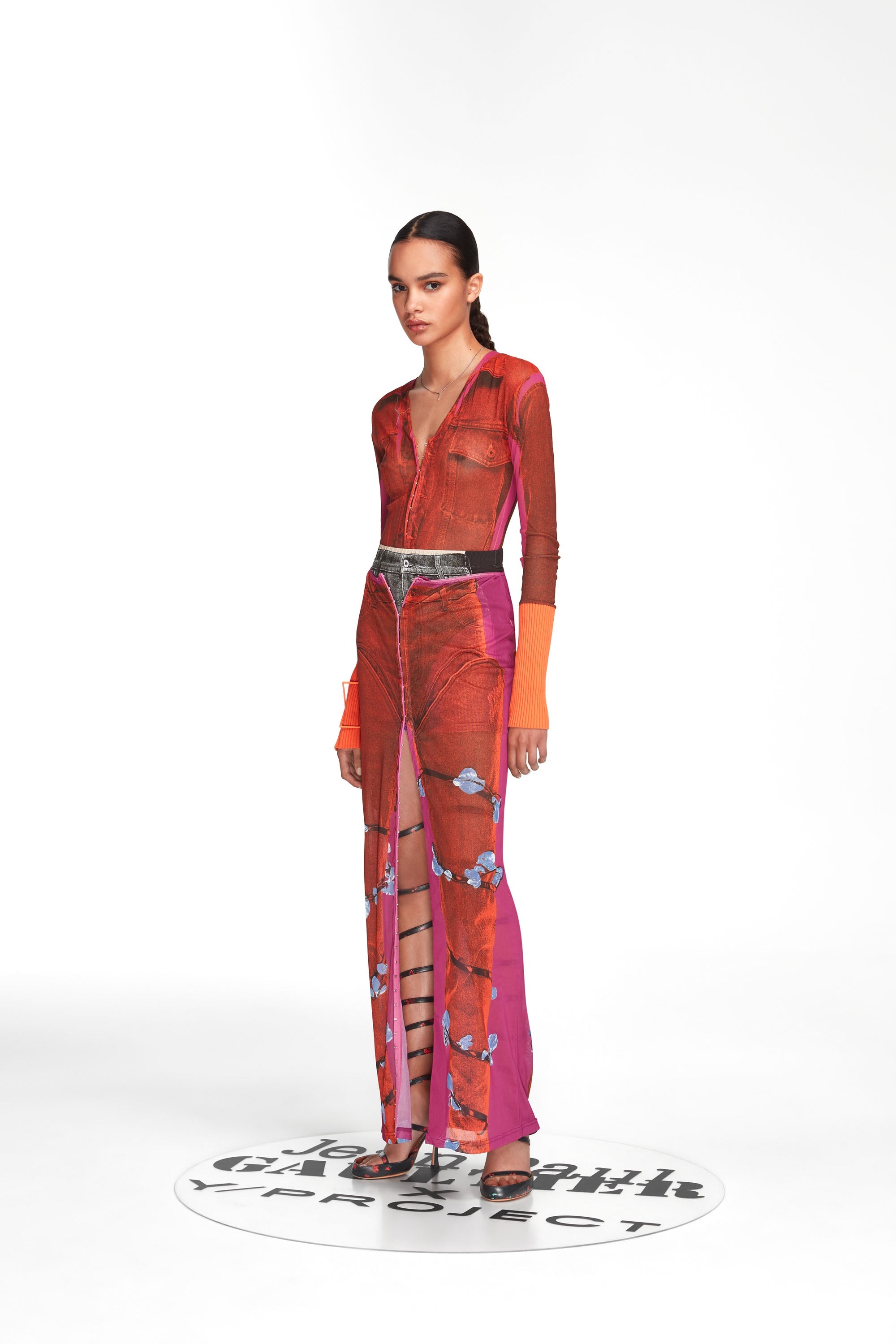 Trompe L'Oeil Denim Flower Maxi Skirt - 2