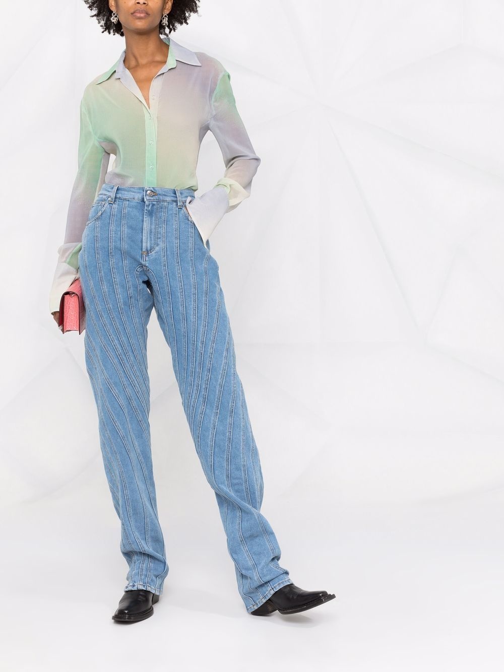 gradient mesh button-up shirt - 2
