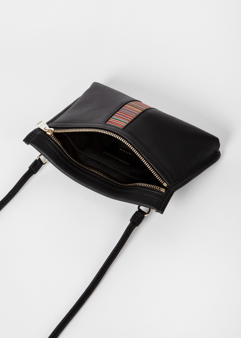 Black Leather 'Signature Stripe' Musette Bag 5