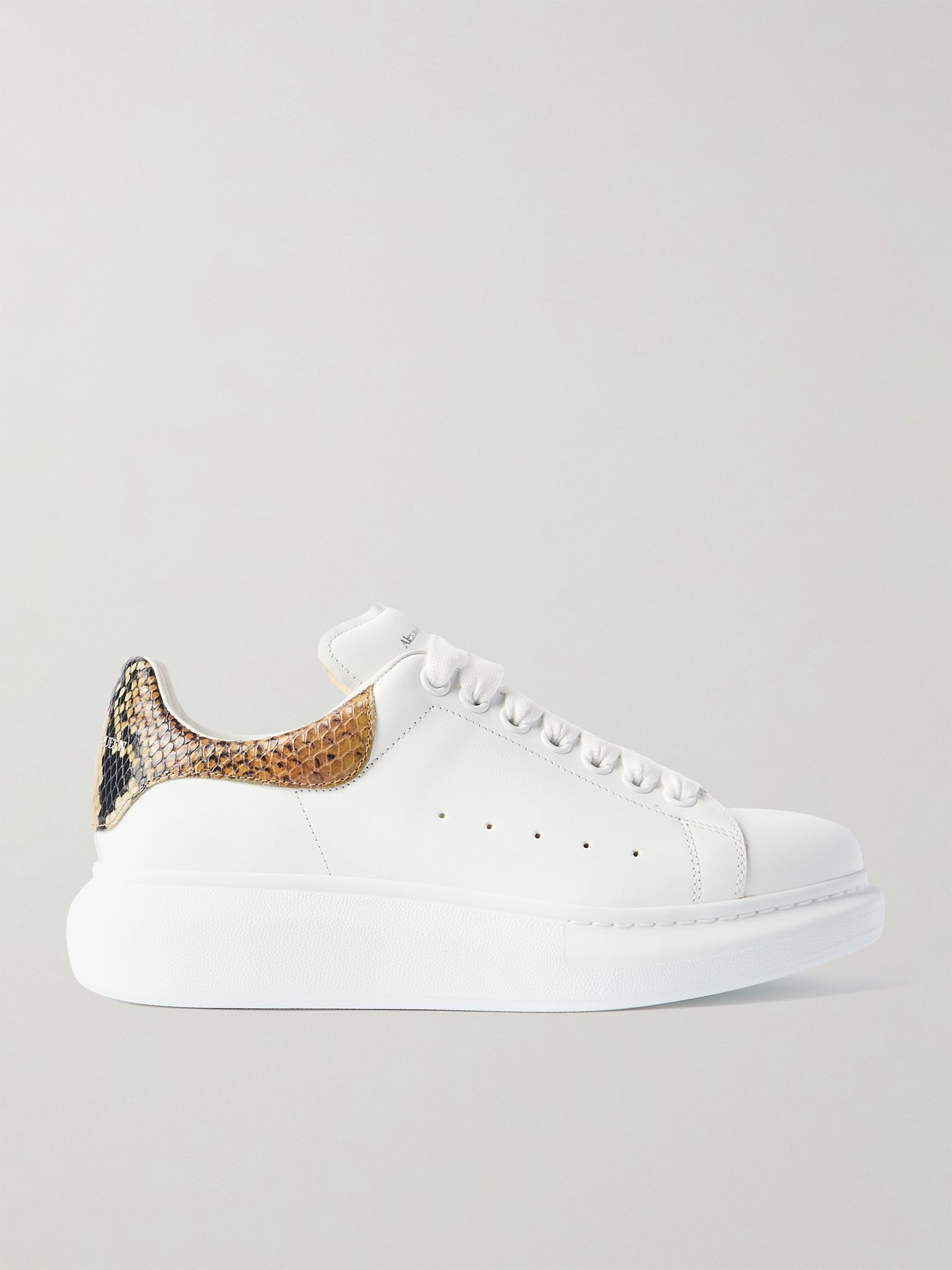 Leather and snake-effect leather exaggerated-sole sneakers White - 1