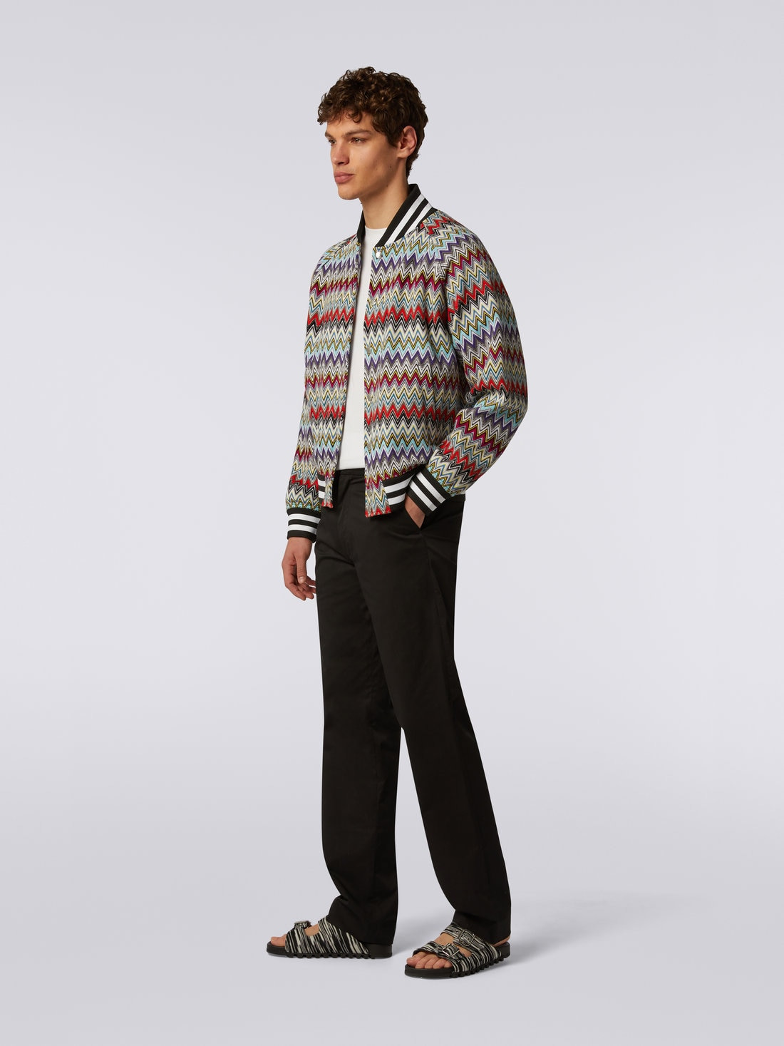 Cotton bomber jacket with multicoloured chevron pattern - 3