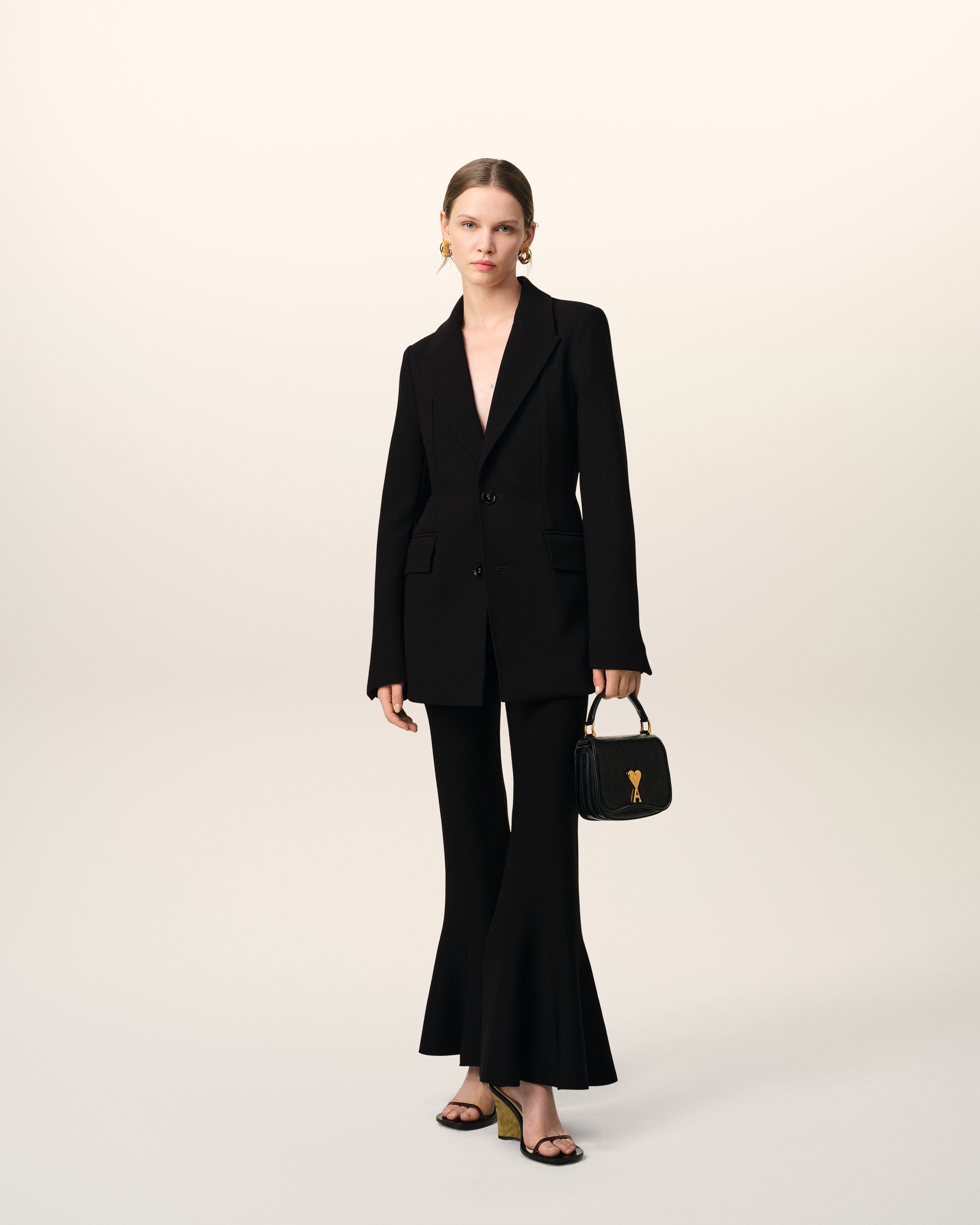 BLACK WOOL TWO BUTTONS FITTED JACKET - 2