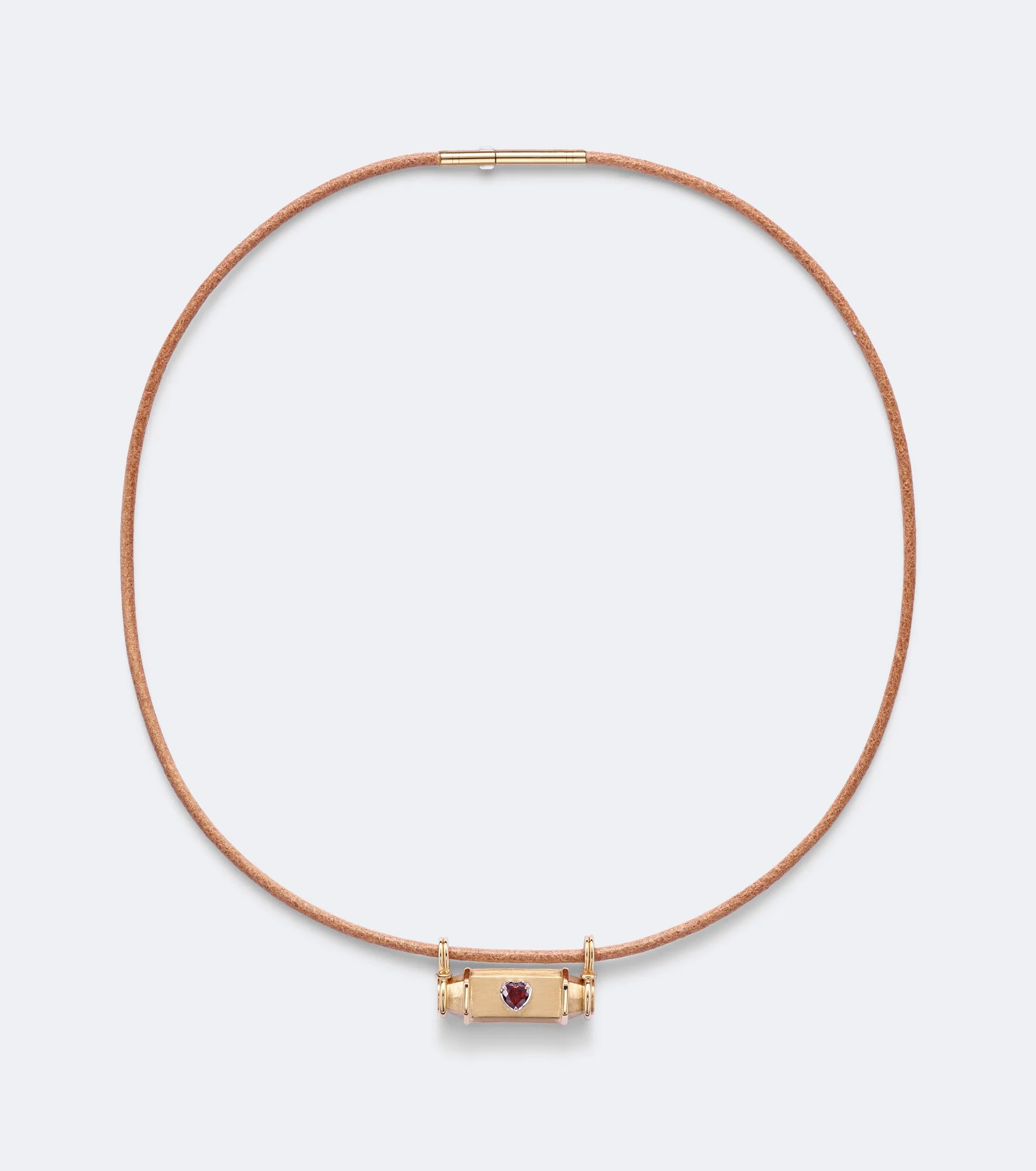 Heart Smash 18kt gold and leather locket necklace with garnet - 1