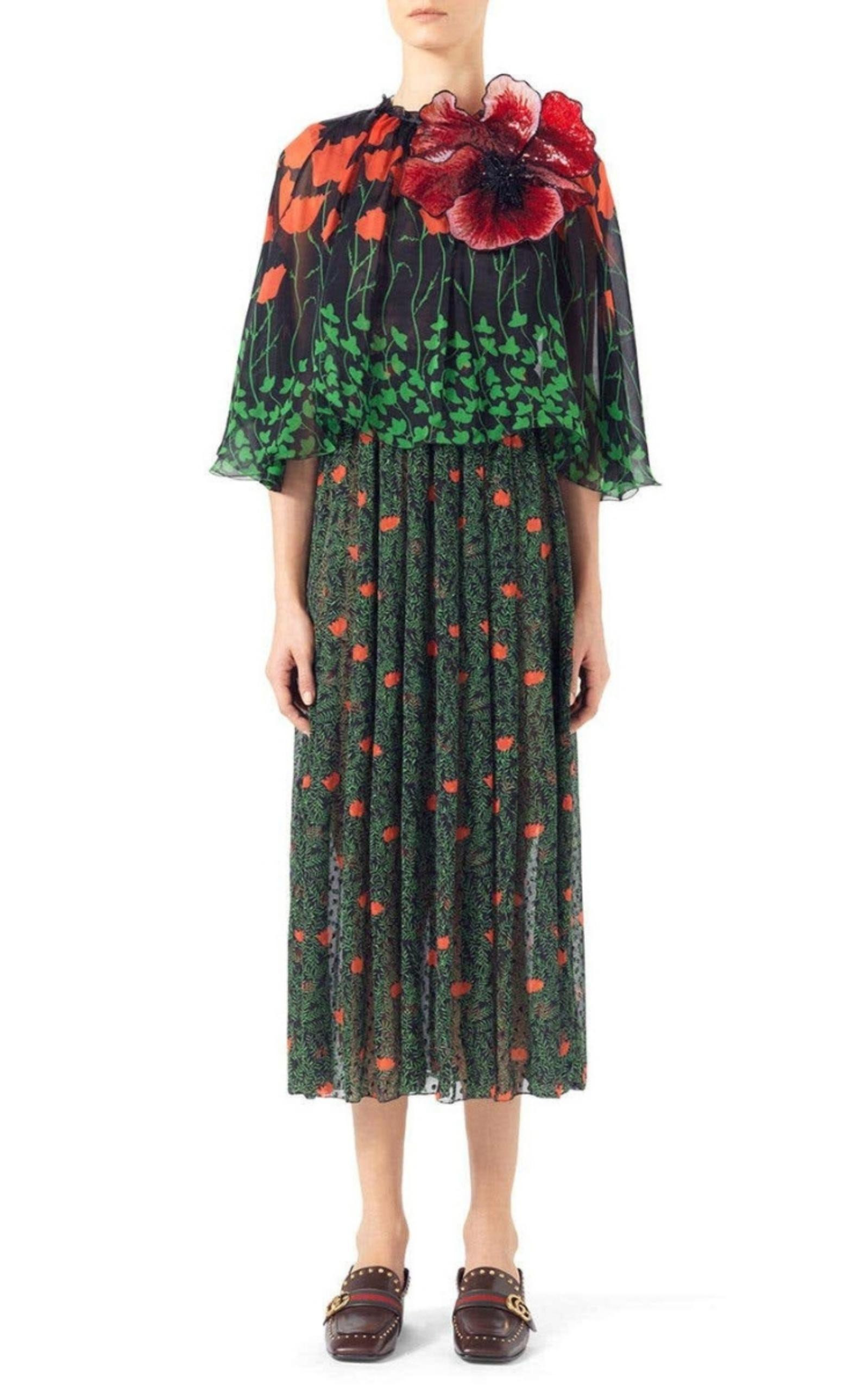 Printed Fil Coupe Cape Dress - 2