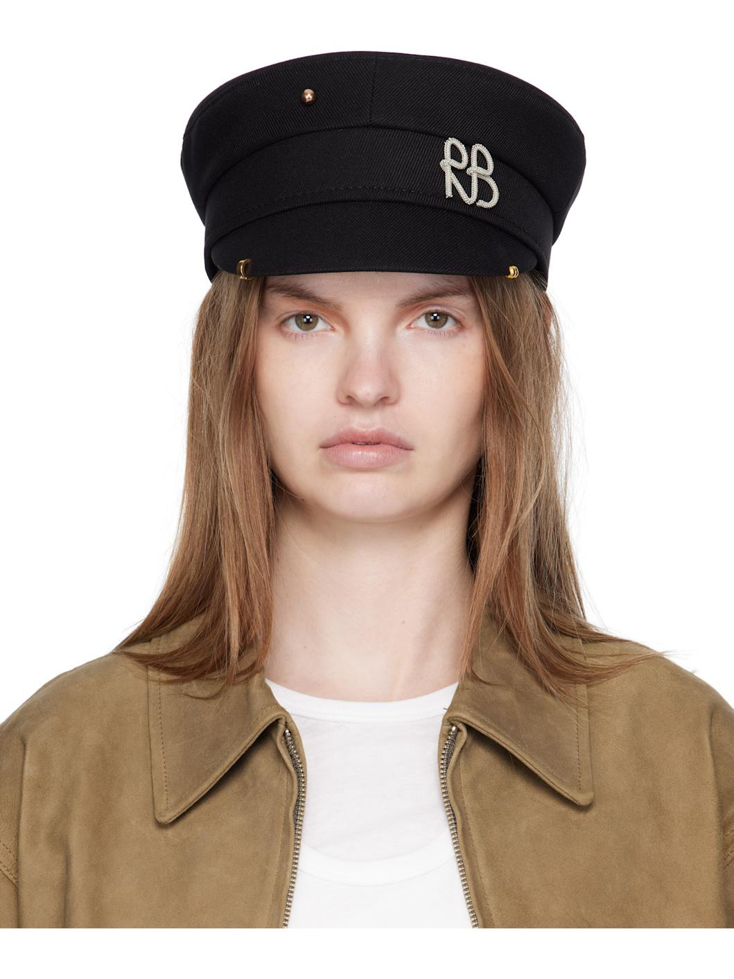 Black Pierced Baker Boy Cap - 1