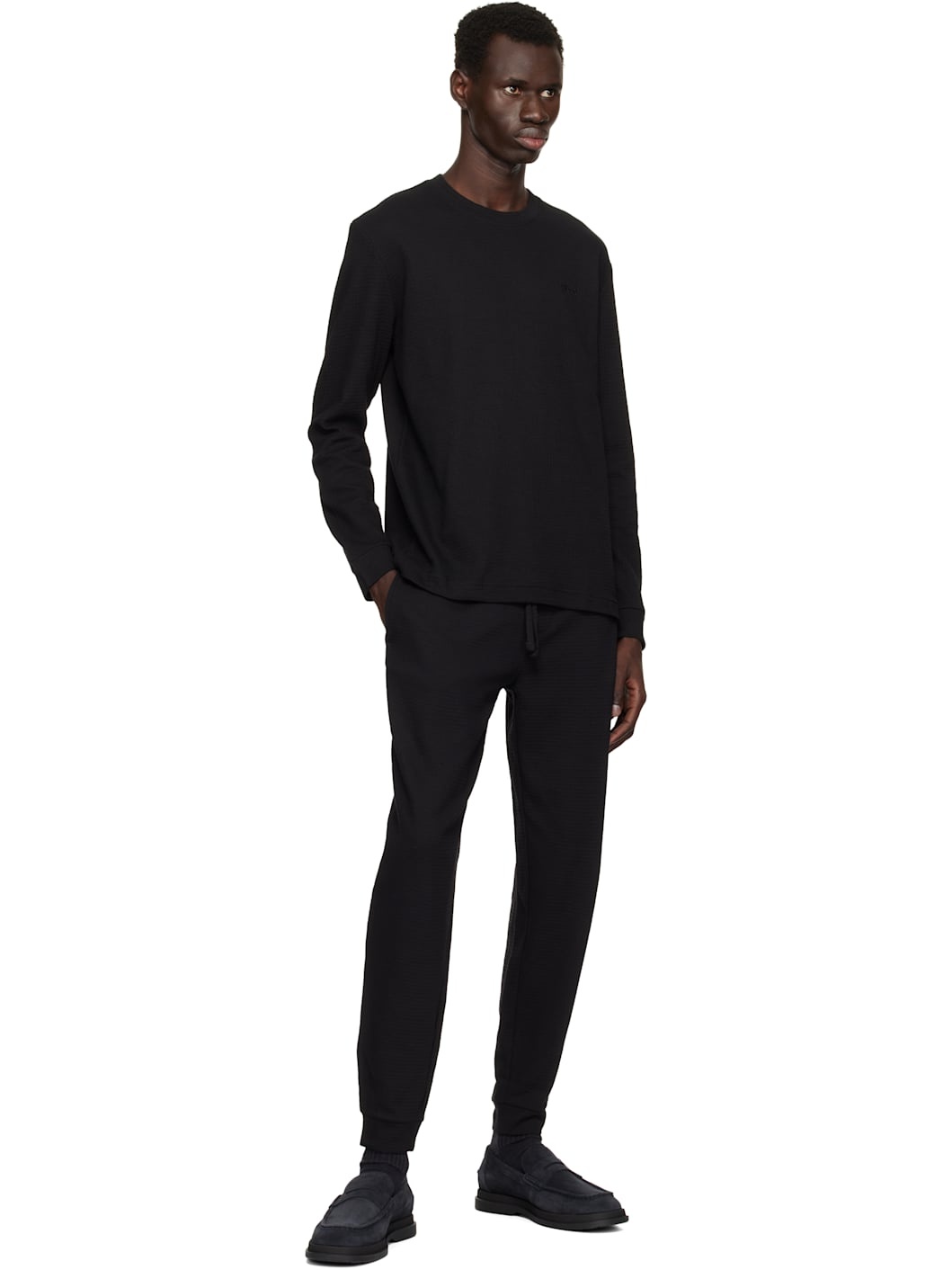 Black Cotton-Blend Embroidered Logo Long Sleeve T-shirt - 4