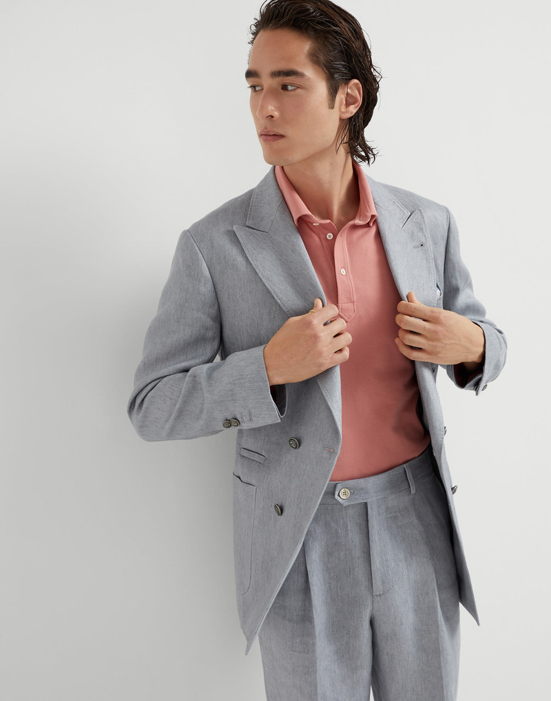 Linen denim one-and-a-half breasted deconstructed blazer with patch pockets and metal buttons 4