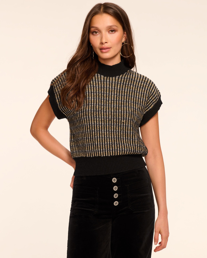 Hannah Wool Blend Metallic Short Sleeve Sweater 1
