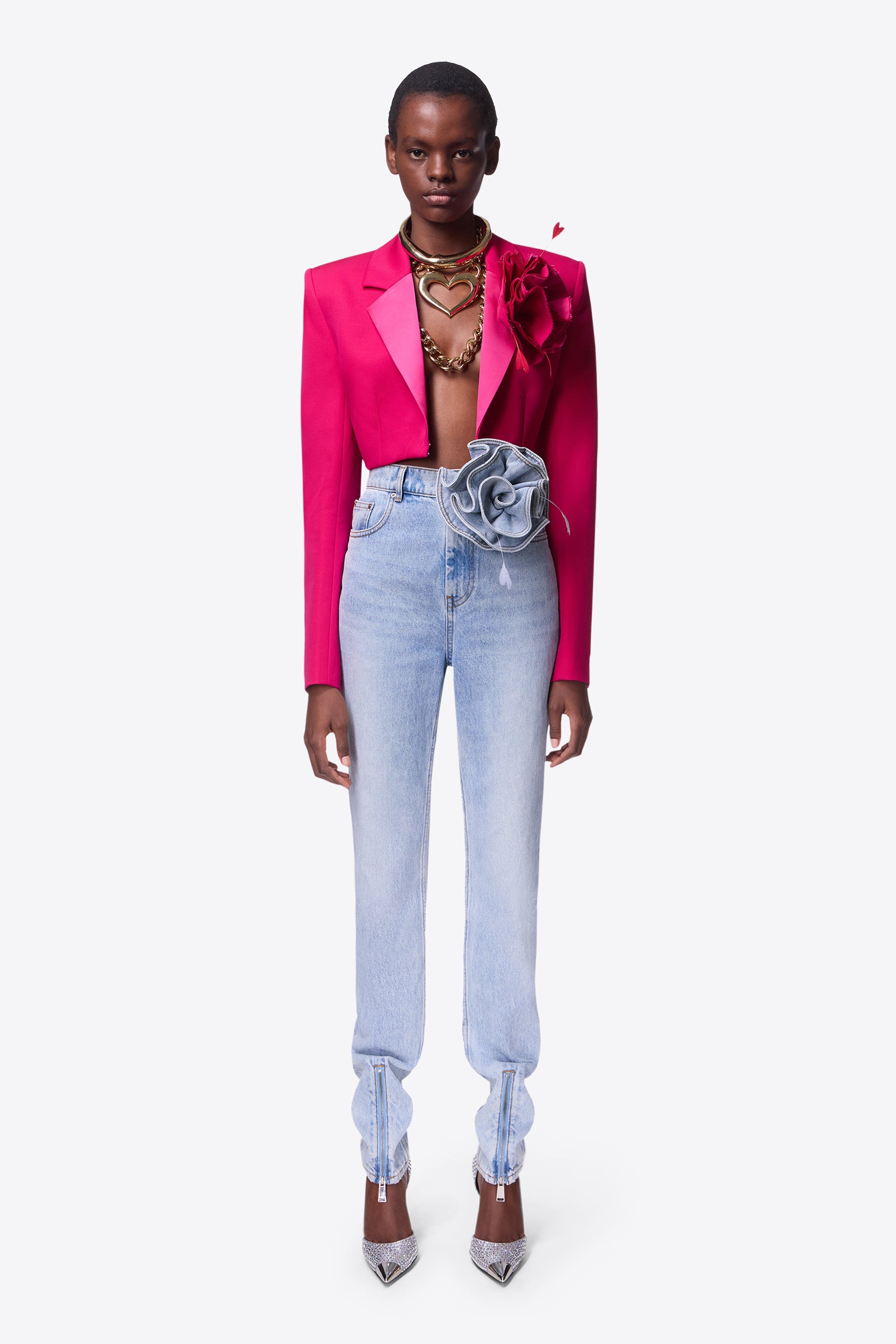 FLOWER CORSAGE CROPPED BLAZER - 4