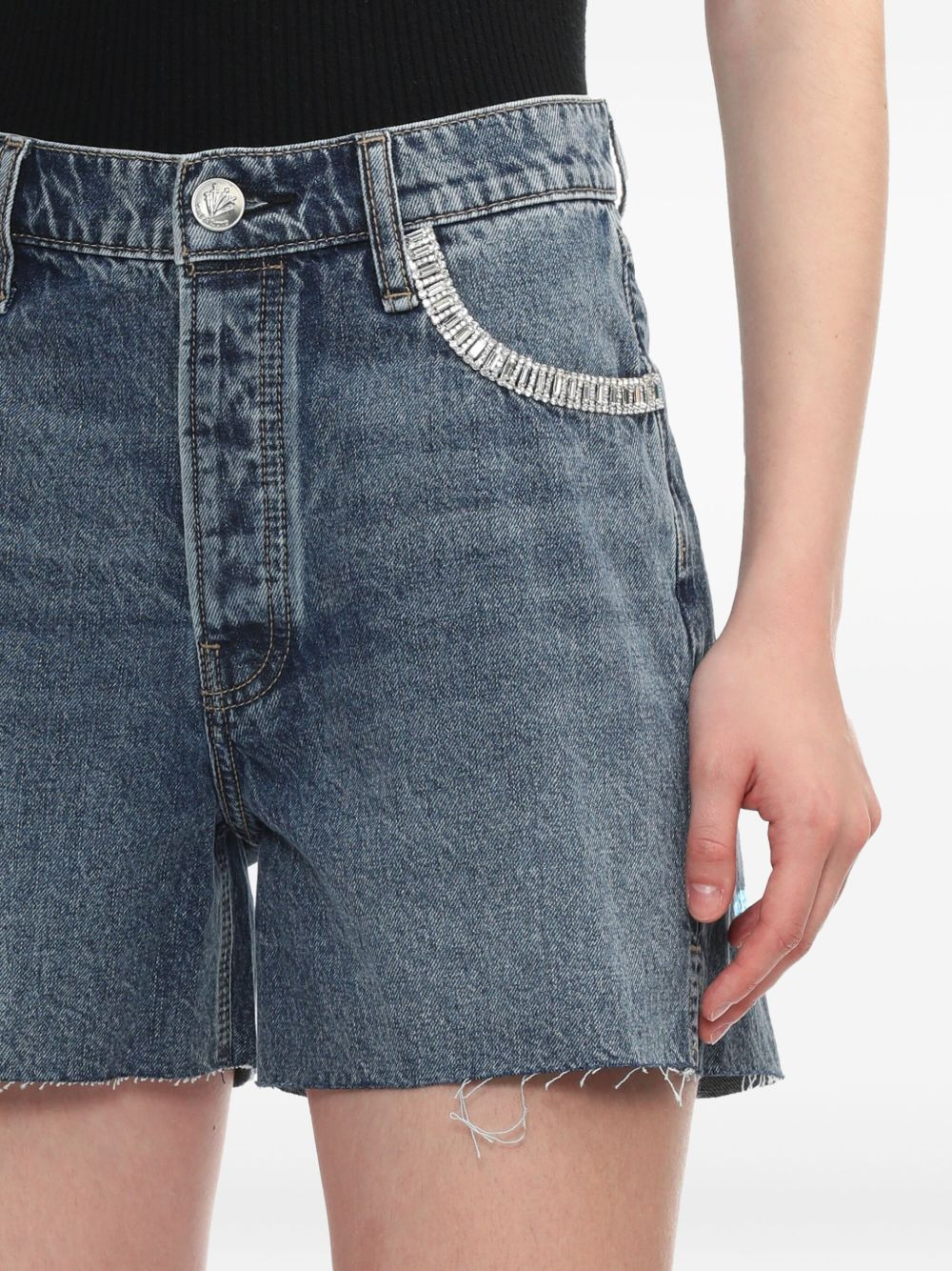 crystal-embellished denim shorts - 4
