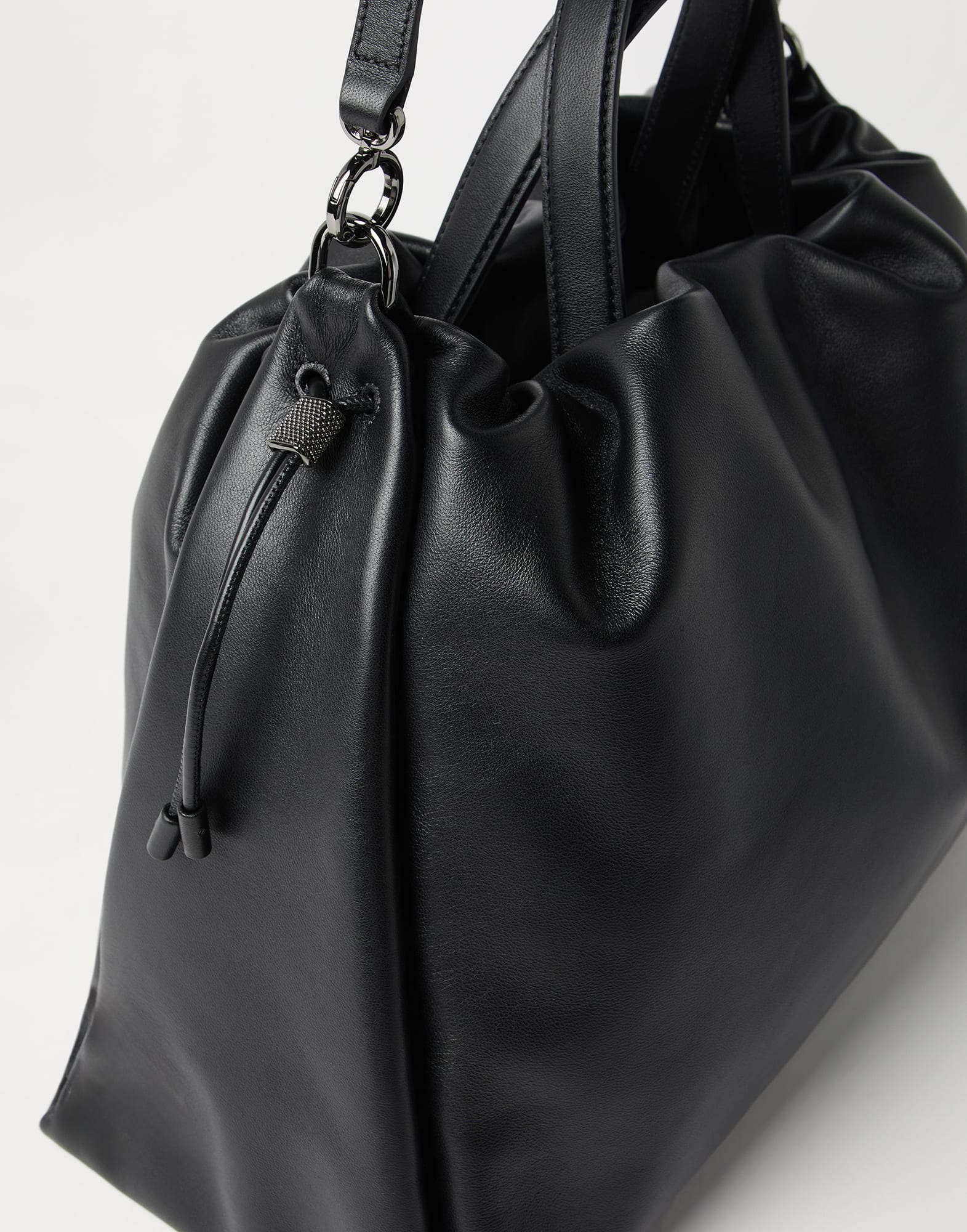 Mellow large shopper bag in soft leather with monili - 3