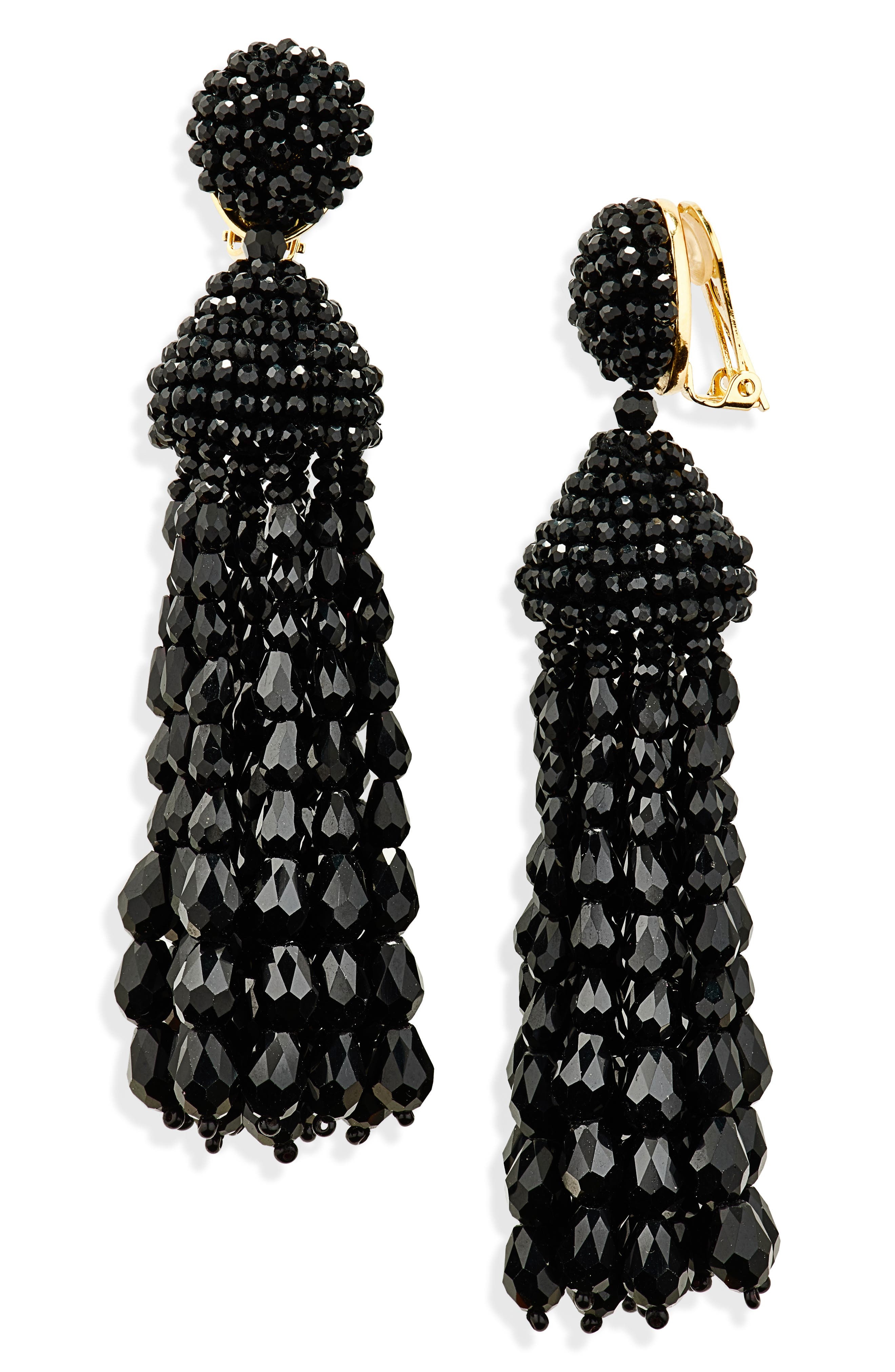 Oscar de la Renta Beaded Chandelier Clip-On Earrings in Black at Nordstrom - 1