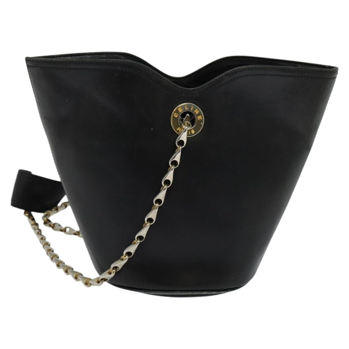 CELINE Chain Shoulder Bag Leather Black Gold - 13