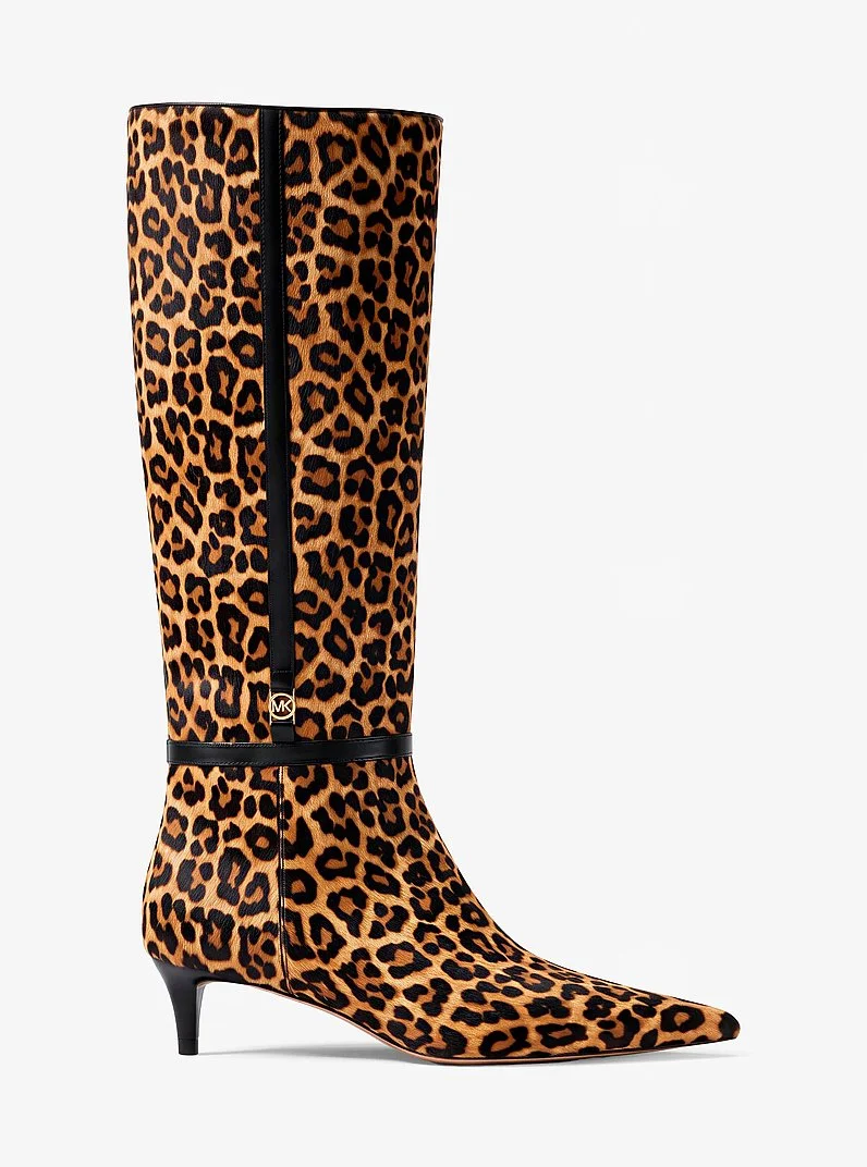 Nalia Leopard Print Calf Hair Kitten Heel Boot - 1