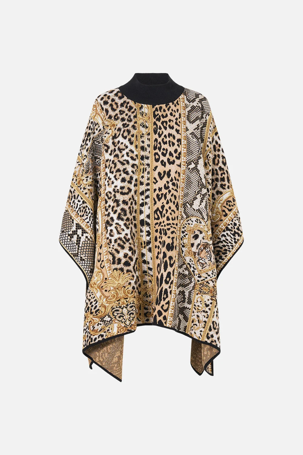 FUNNEL NECK DRAPE KNIT PONCHO LEOPARD LIBERTINE - 1