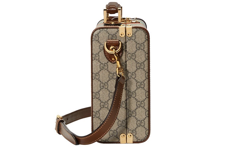 Gucci Fake Not Series Alphabet Stripe Printing Logo Leather Logo Canvas handbag Unisex / Brown 63358 - 3