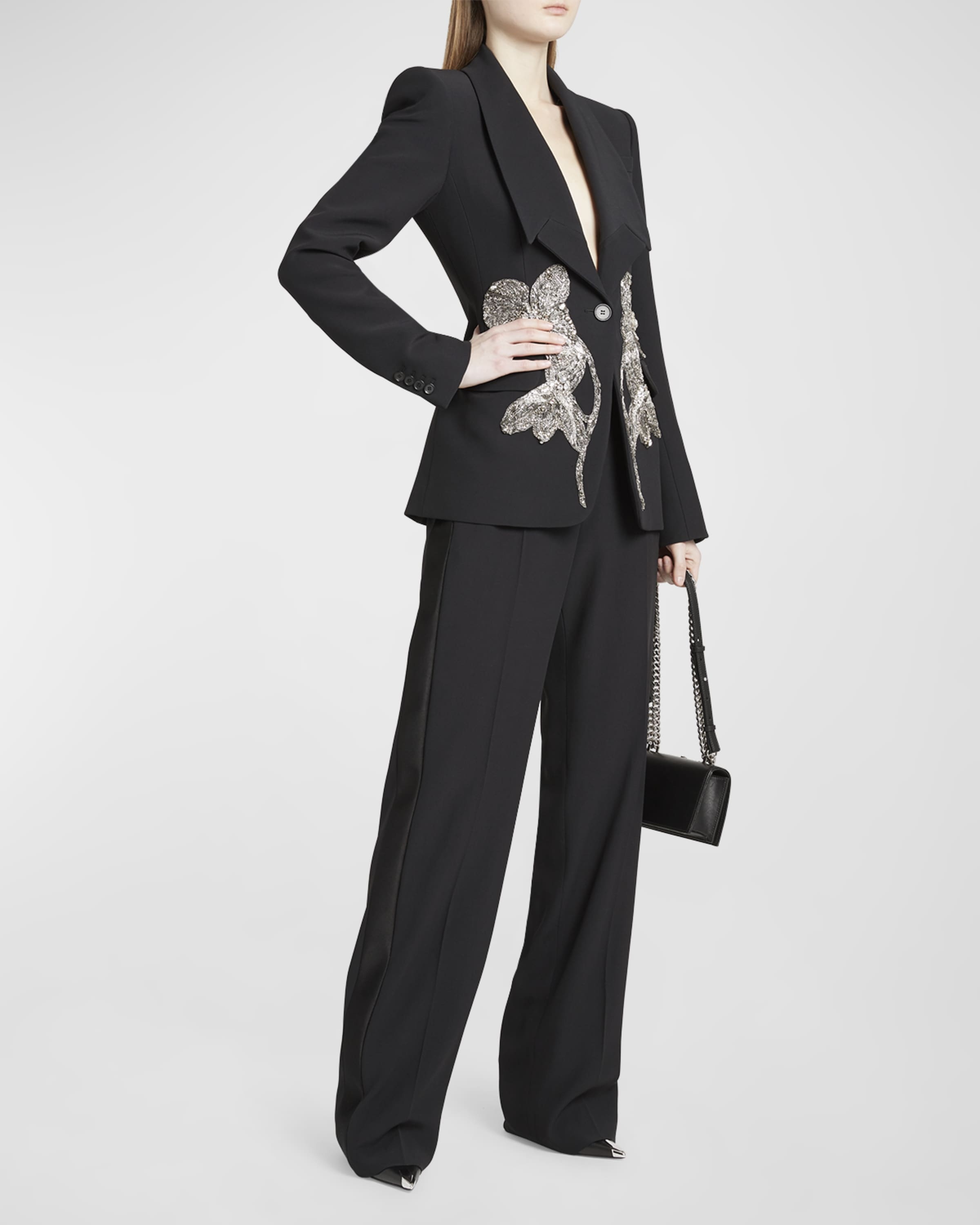 Alexander McQueen Crystal-embellished Appliquéd Crepe Blazer in Black