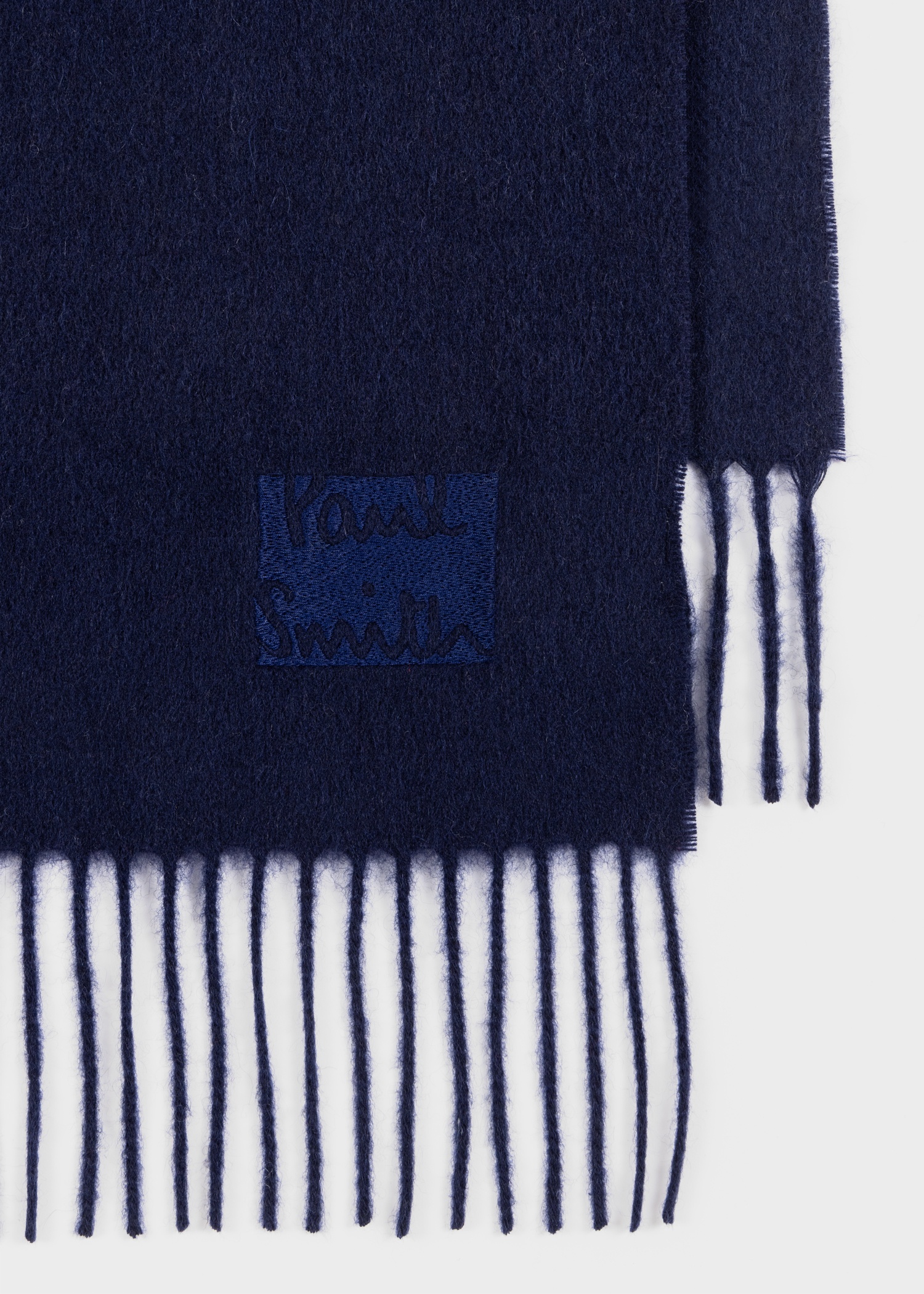 Navy Tonal Embroidered Logo Cashmere Scarf - 3