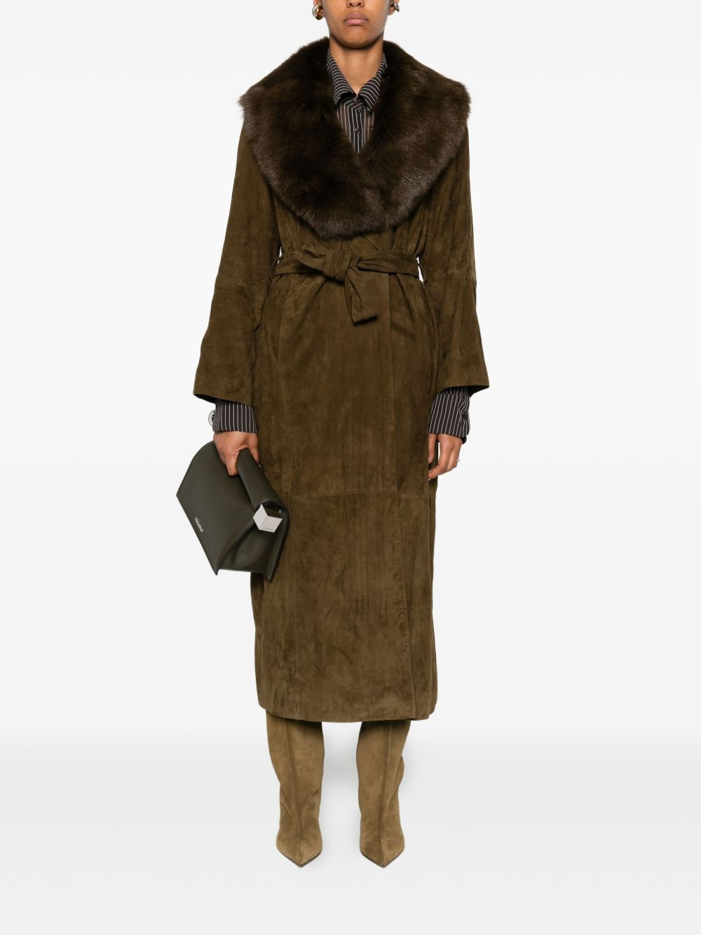 Briona faux-fur collar suede coat - 2