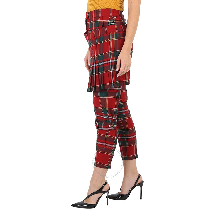 Burberry Ladies Bright Red Royal Tartan Punk Trousers - 4